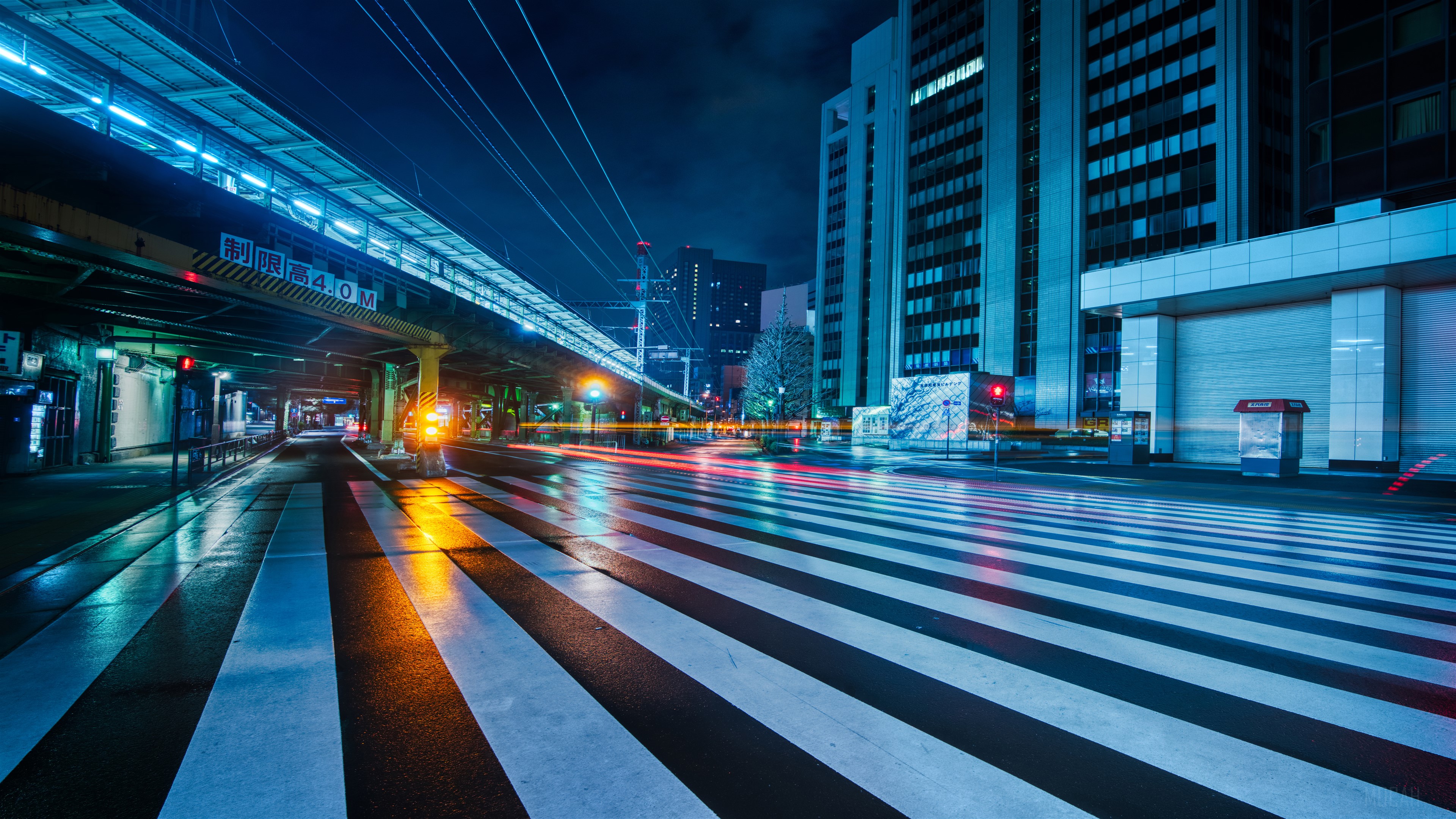 Ginza Tokyo at Night with Light Trails 4K HD Wallpaper
