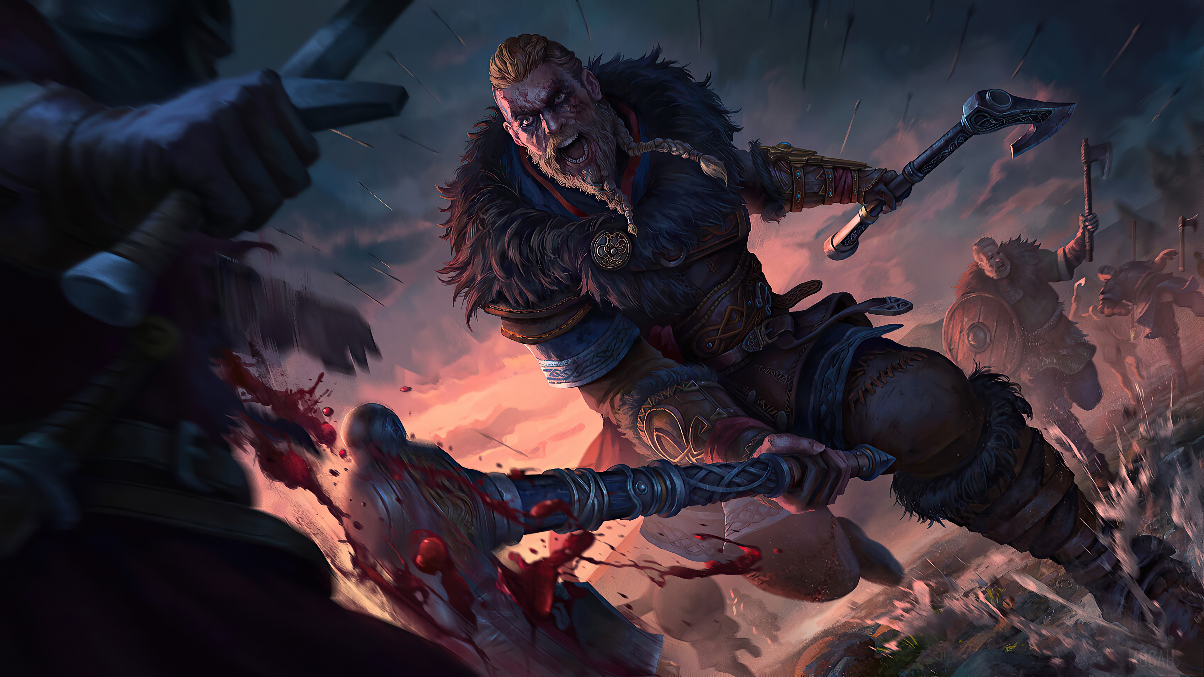 Eivor from Assassin's Creed Valhalla in battle 4K HD Wallpaper