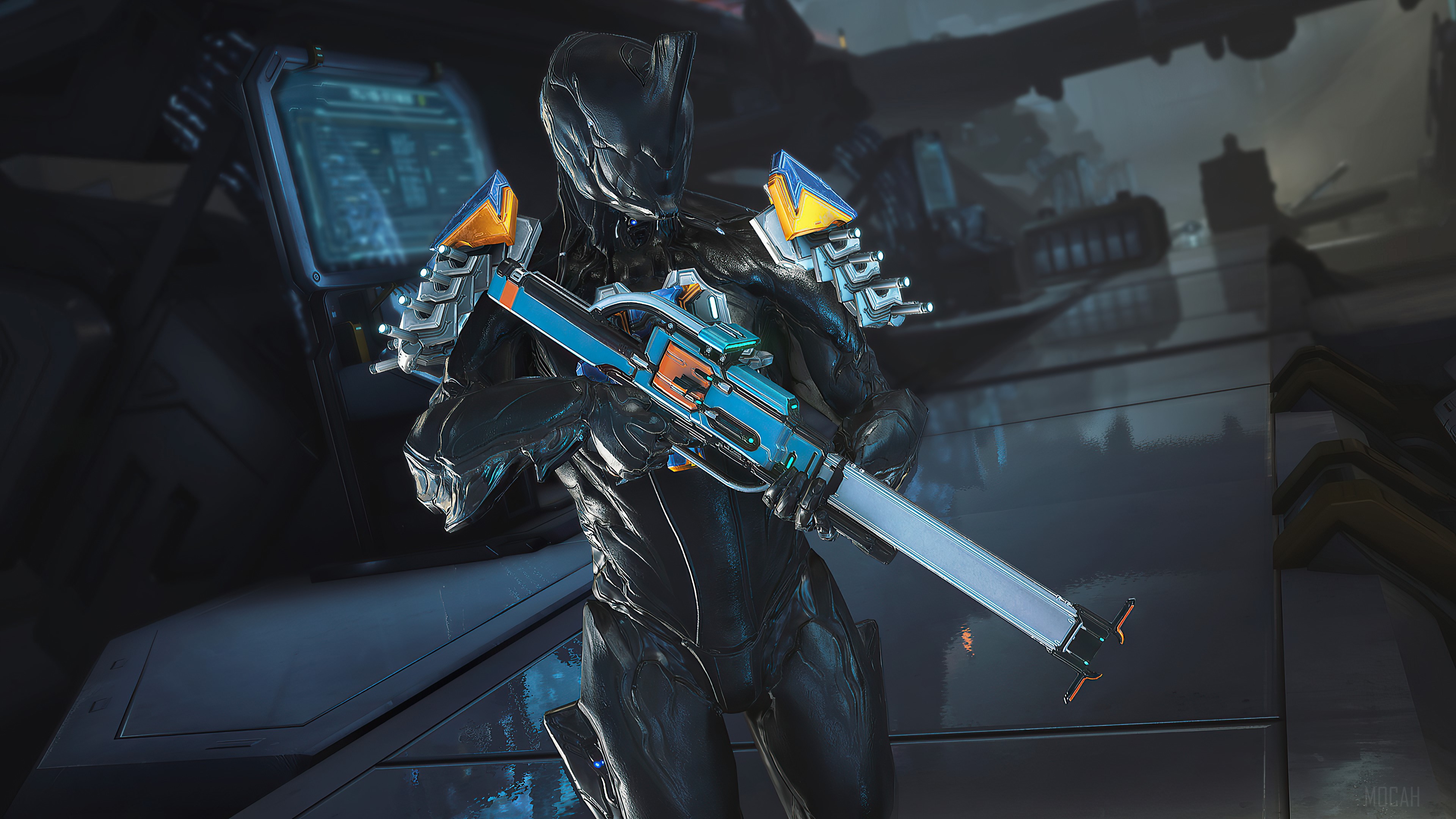 Warframe character holding a rifle HD Wallpaper