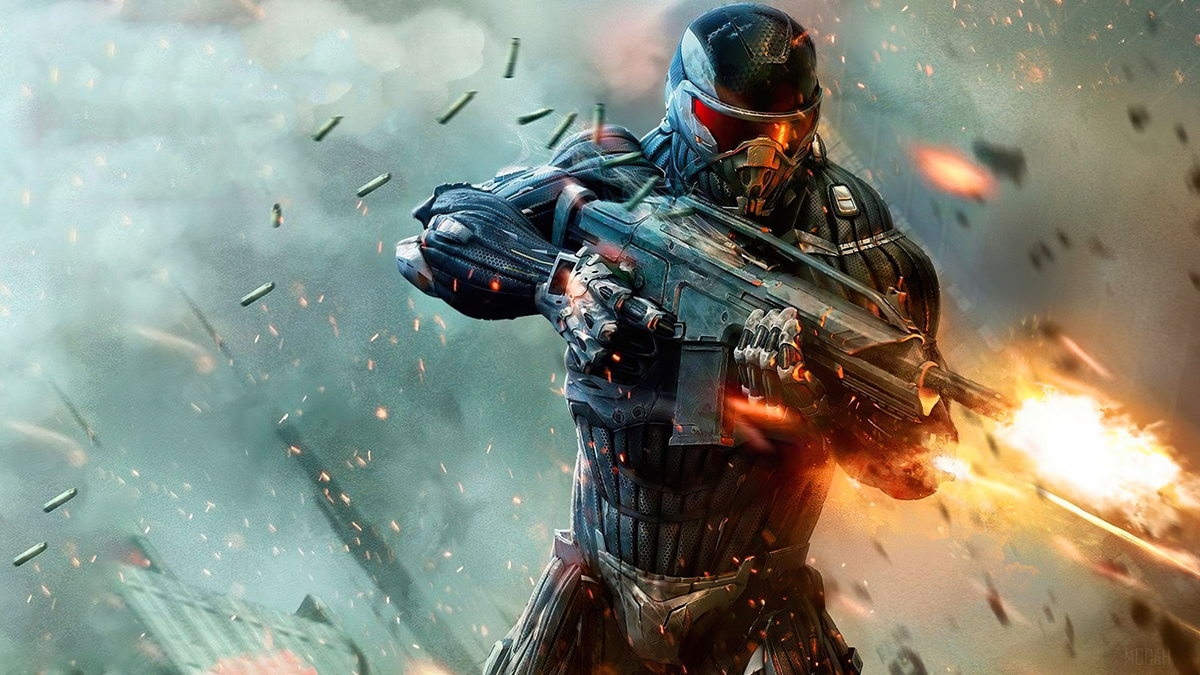 Soldier in Nanosuit firing weapon in Crysis 2 4K HD Wallpaper