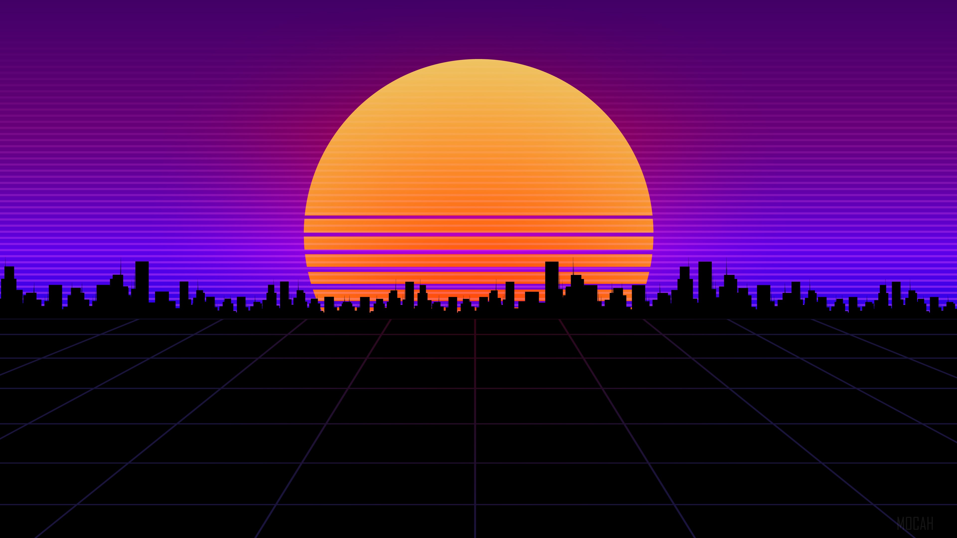 Retrowave Big City Sunset 4K HD Wallpaper