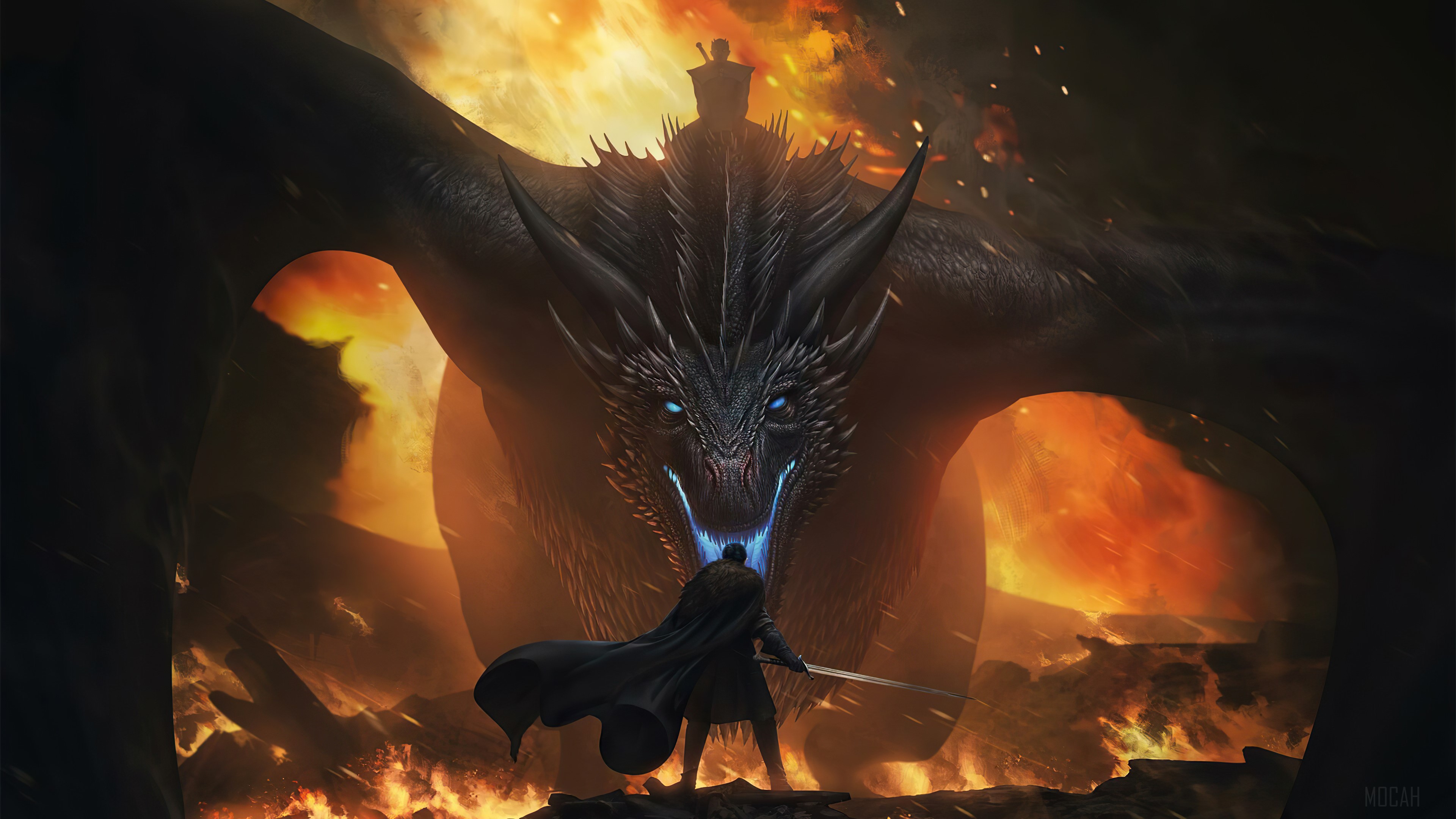 Night King's Dragon vs. Jon Snow 4K HD Wallpaper