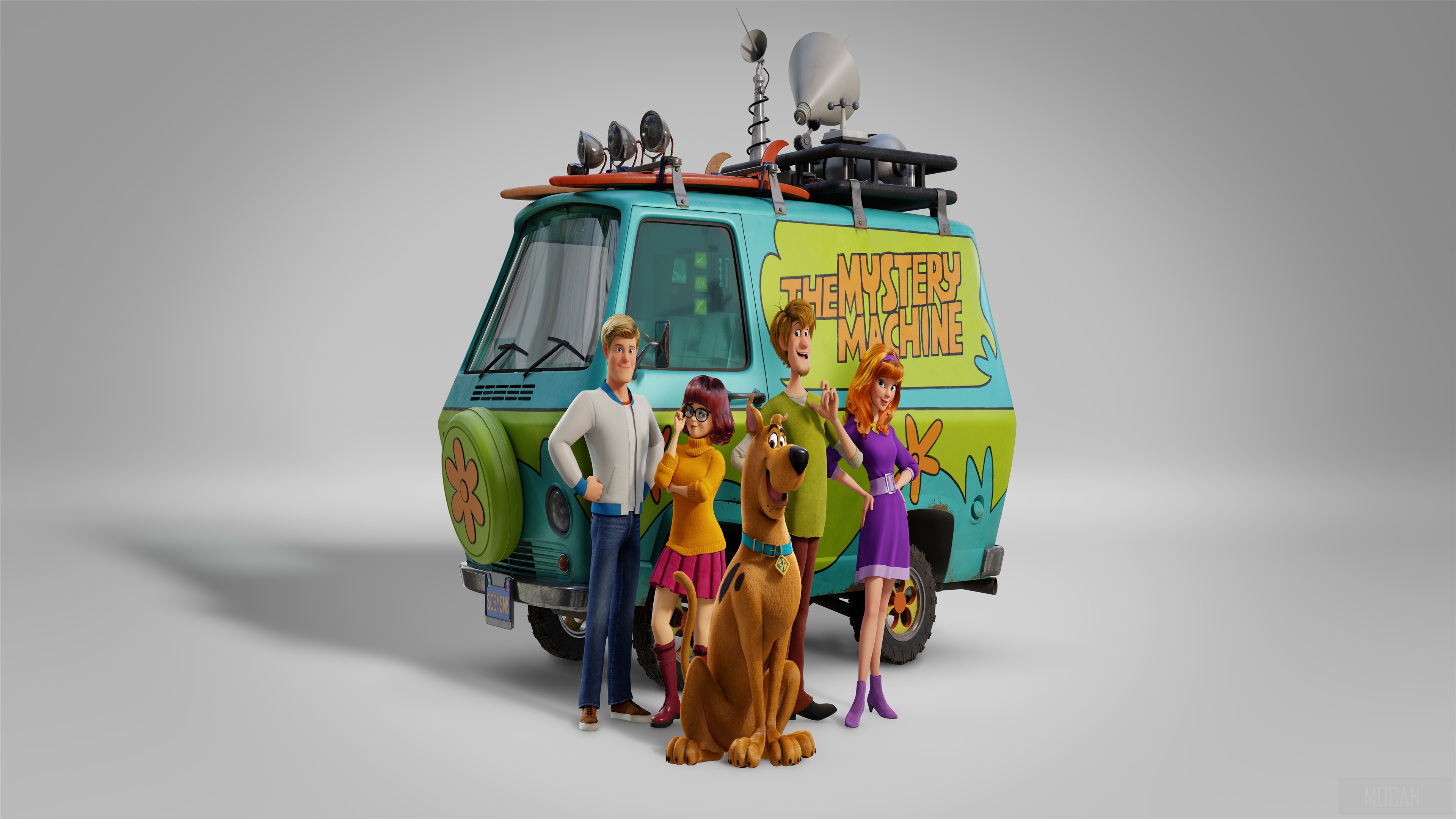 Scooby-Doo characters with the Mystery Machine 4K HD Wallpaper
