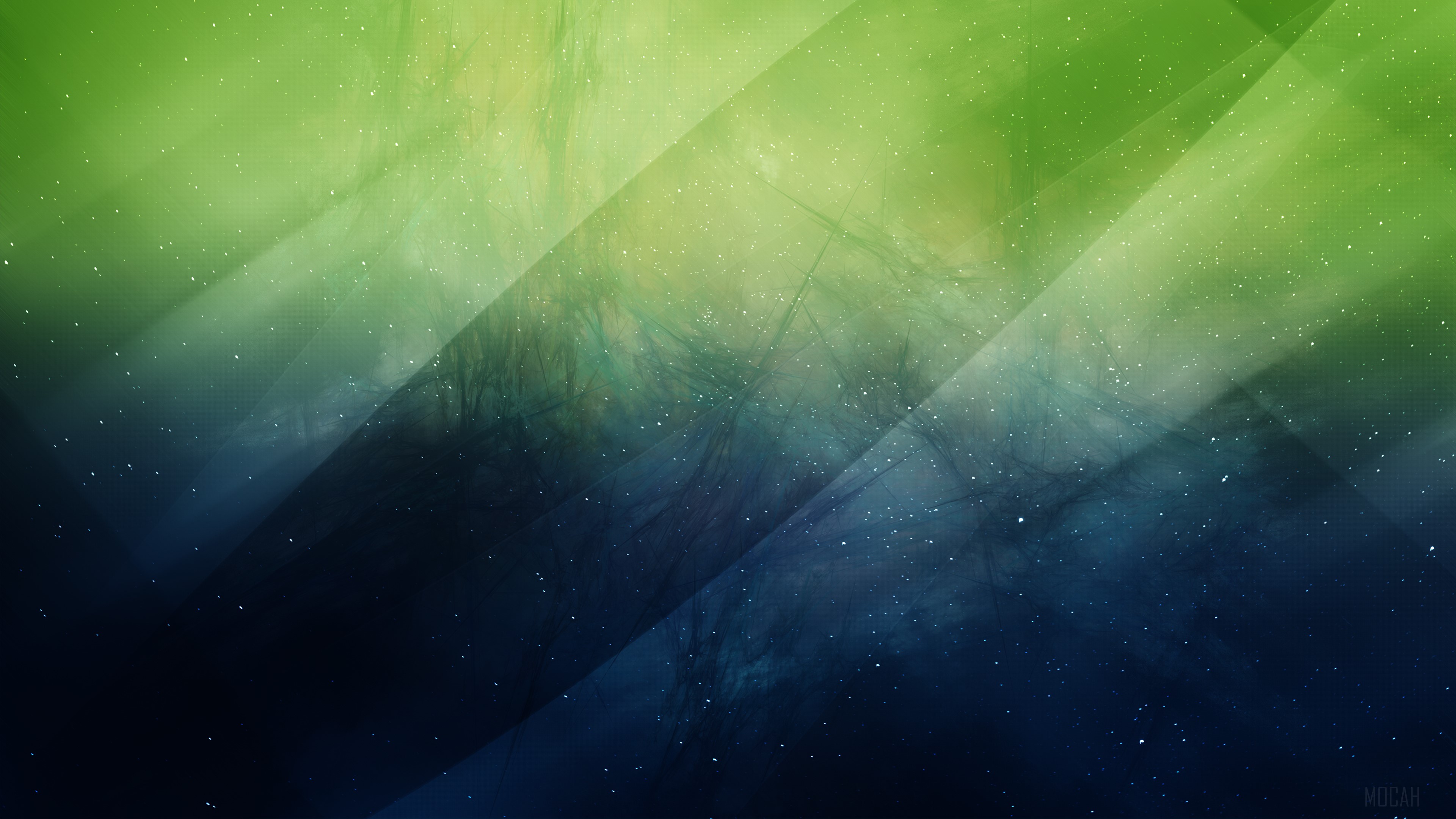 Abstract Green and Blue Nebula with Light Streaks 4K HD Wallpaper