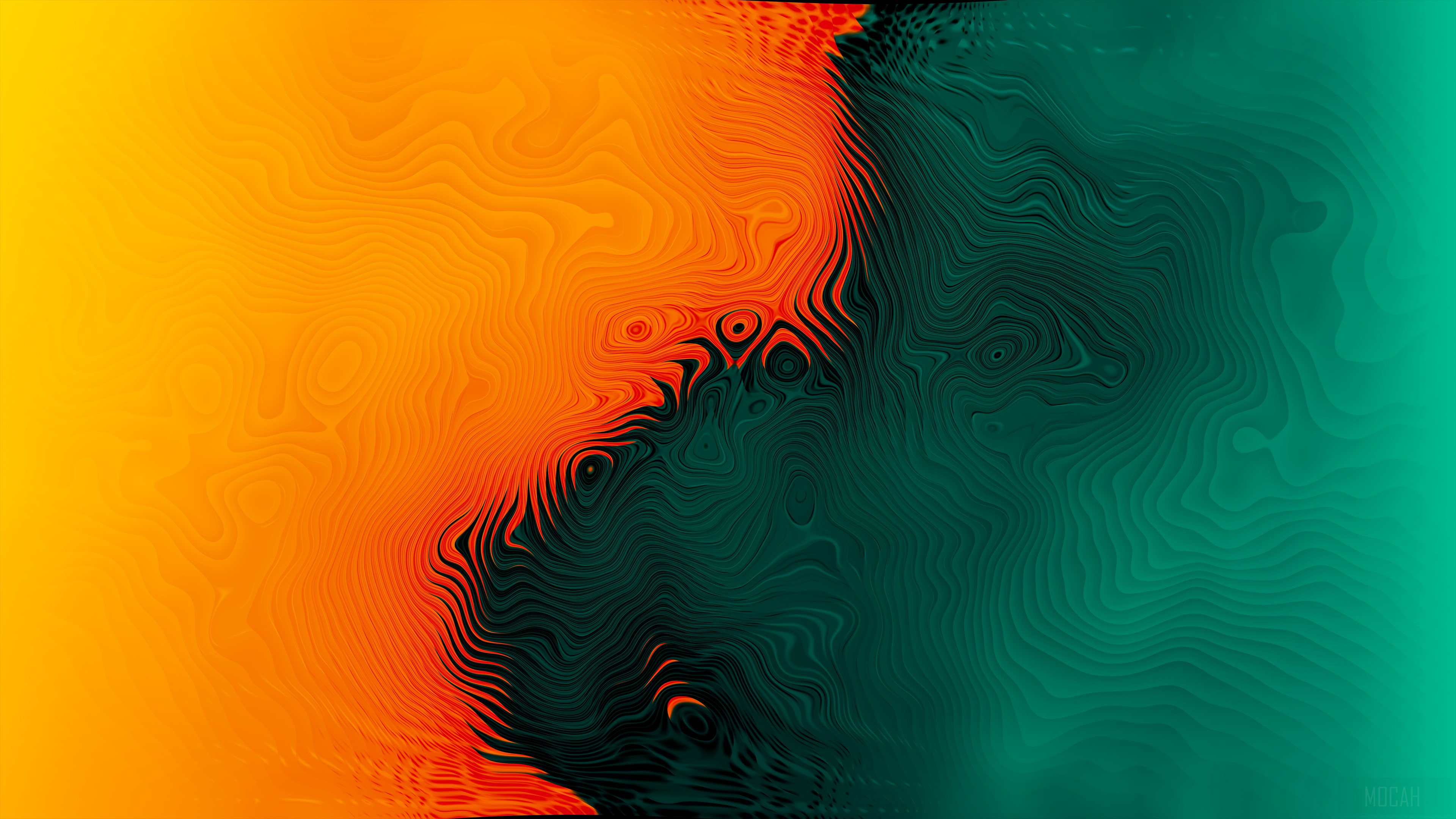 Abstract Orange and Green 4K Gradient Waves HD Wallpaper