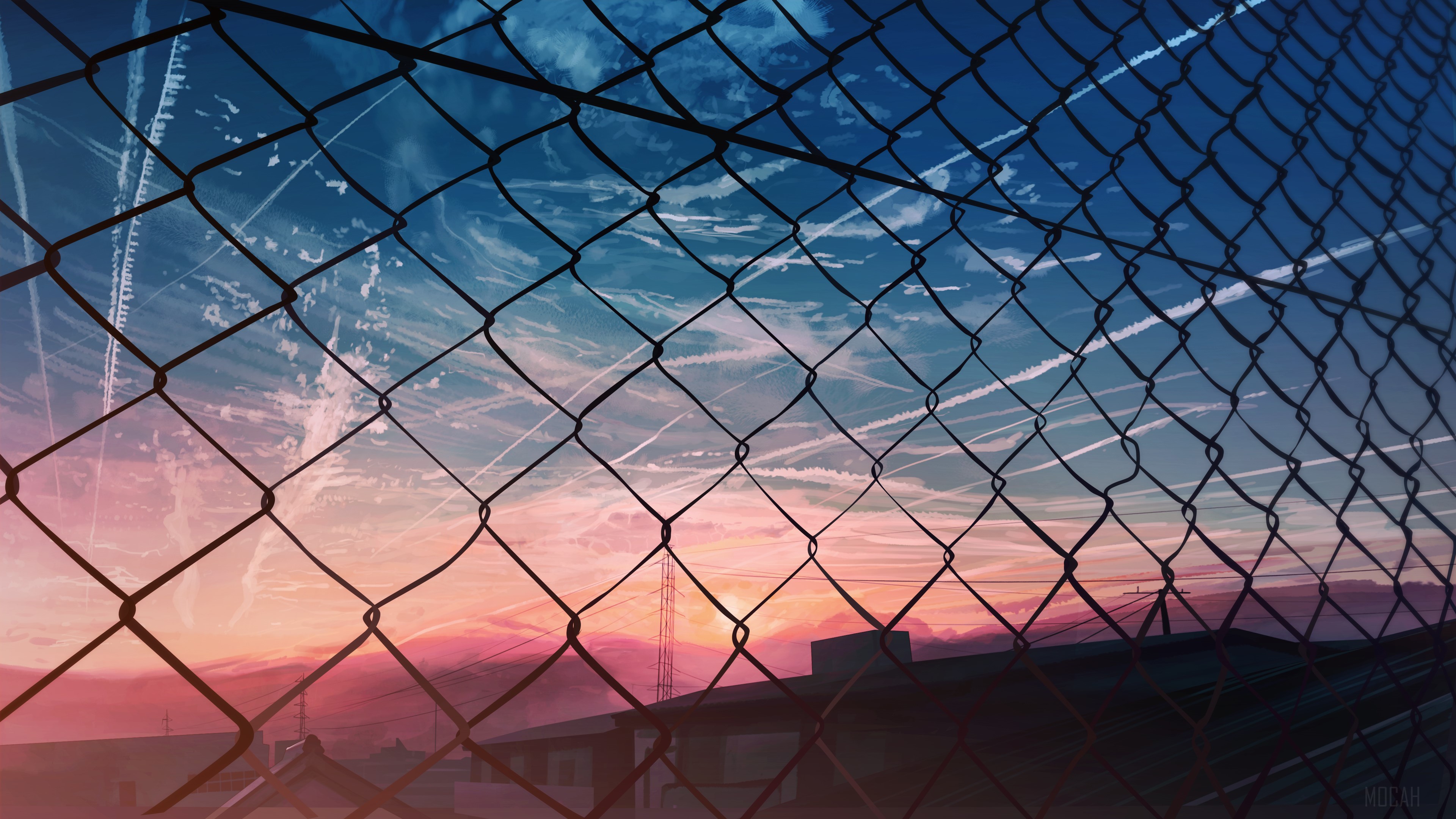 Anime City Moescape Fence HD Wallpaper