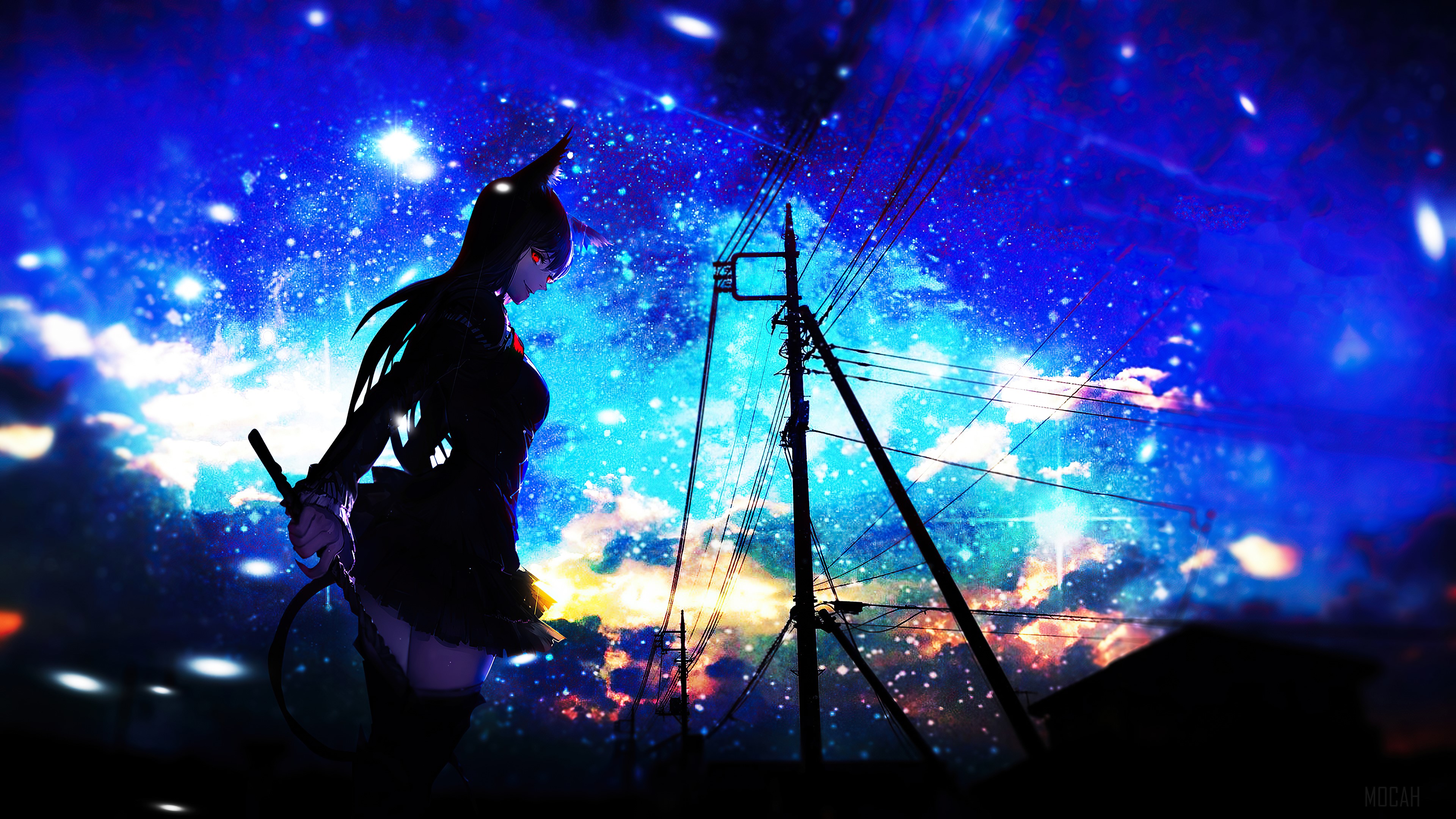 Anime Fox Girl with Scythe 4K HD Wallpaper