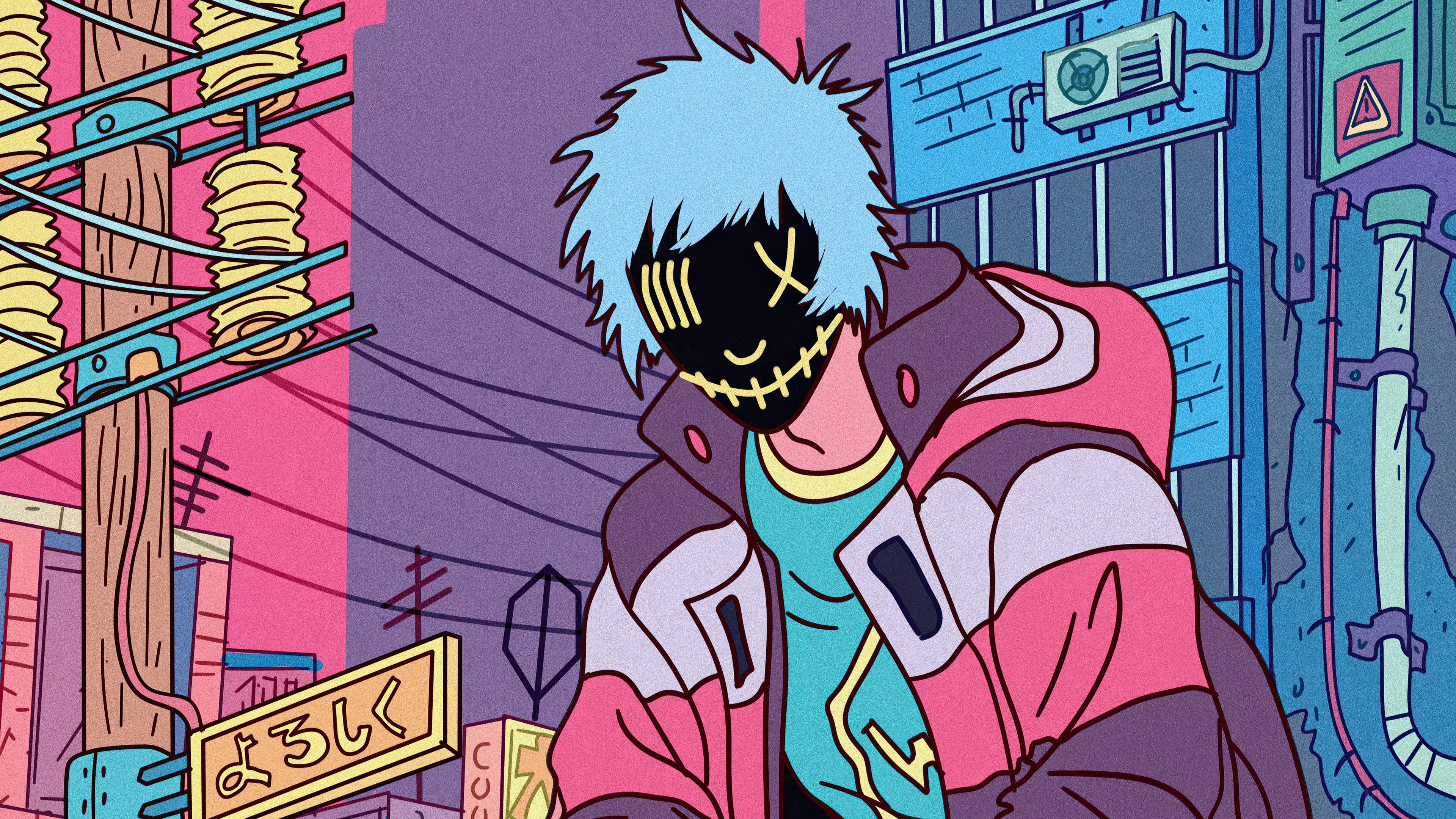 Anime boy with mask in city 4K HD Wallpaper