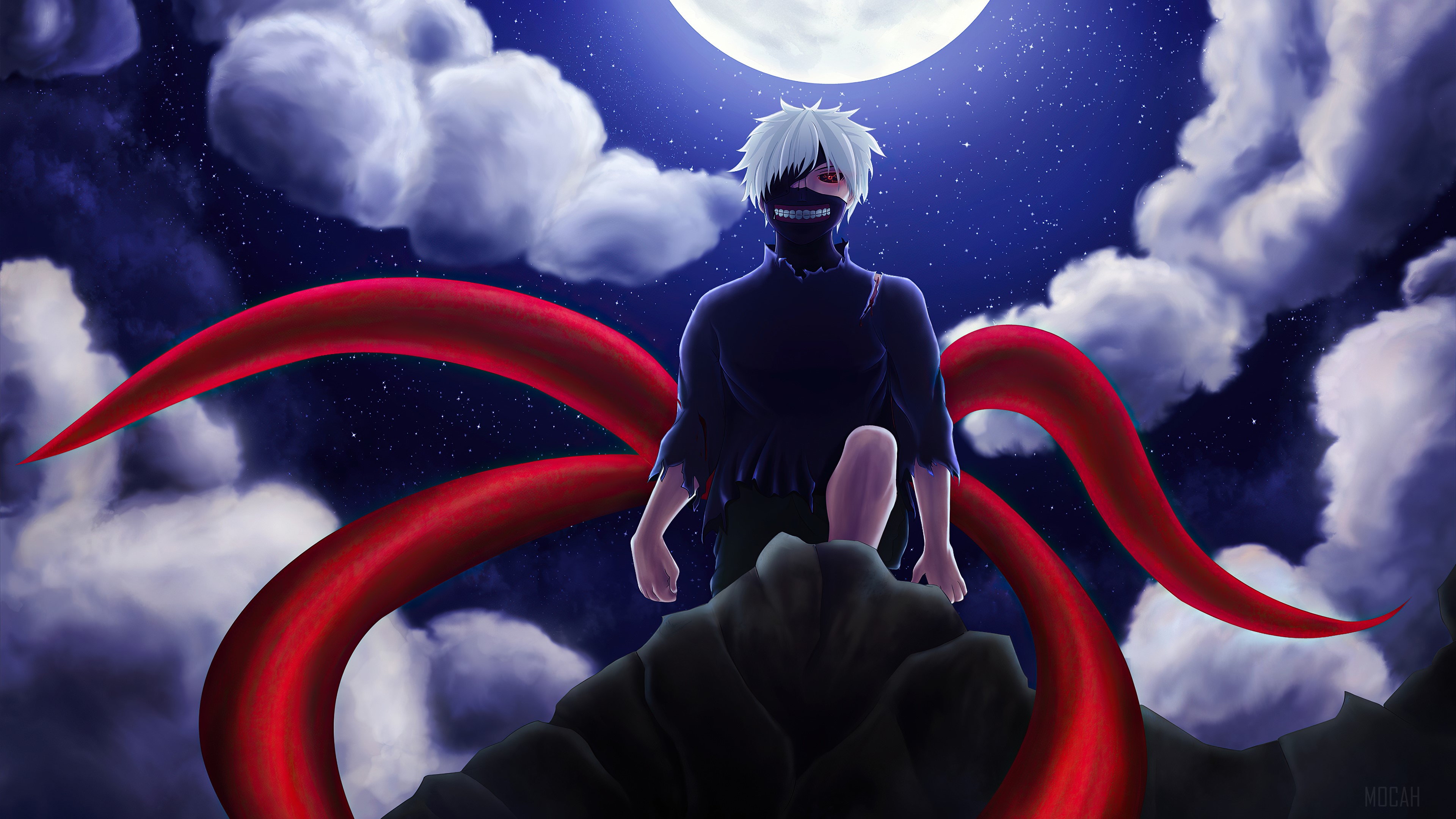 Kaneki Ken from Tokyo Ghoul under the moon HD Wallpaper