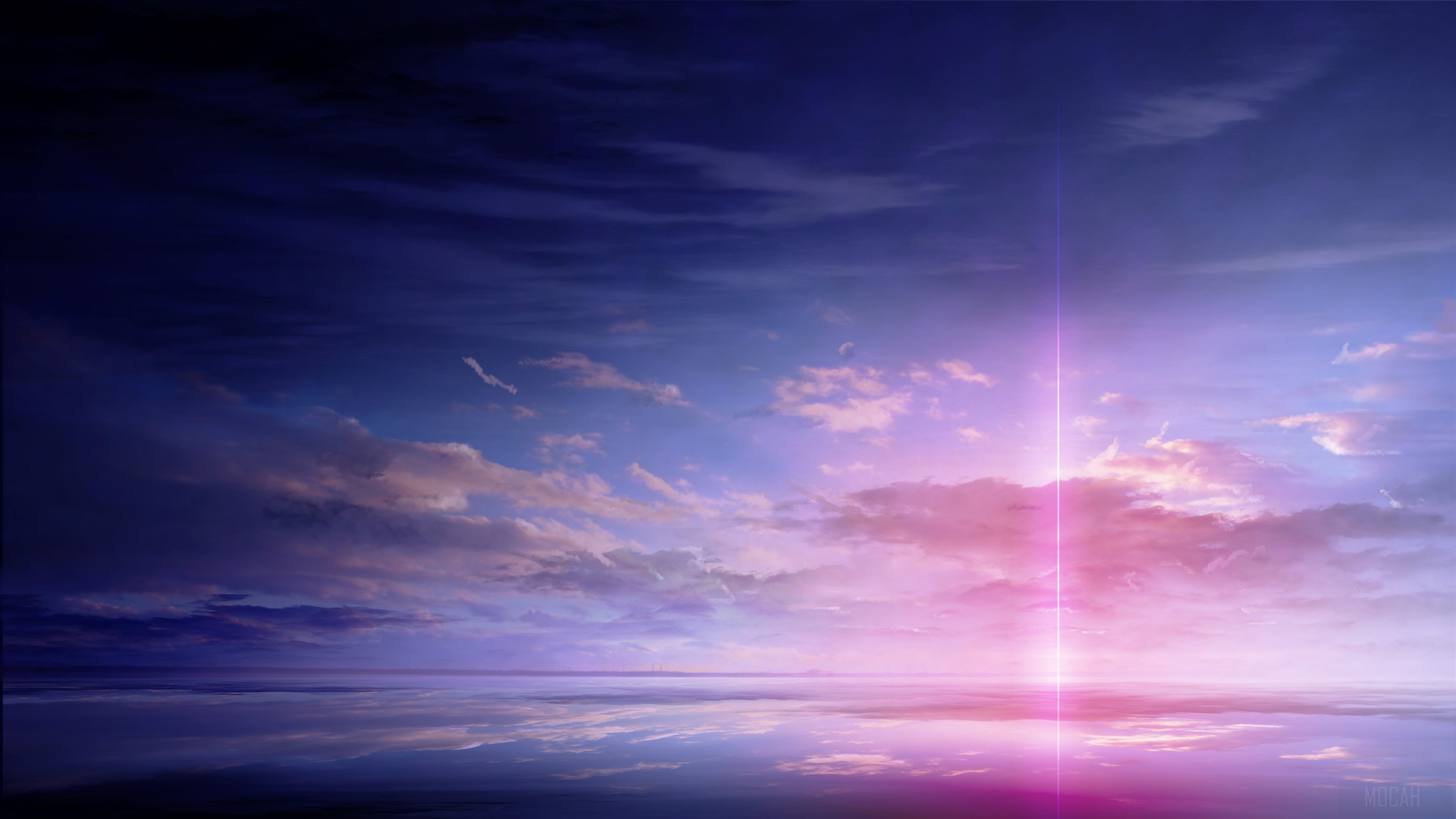 Sunset over calm sea with dramatic clouds HD Wallpaper