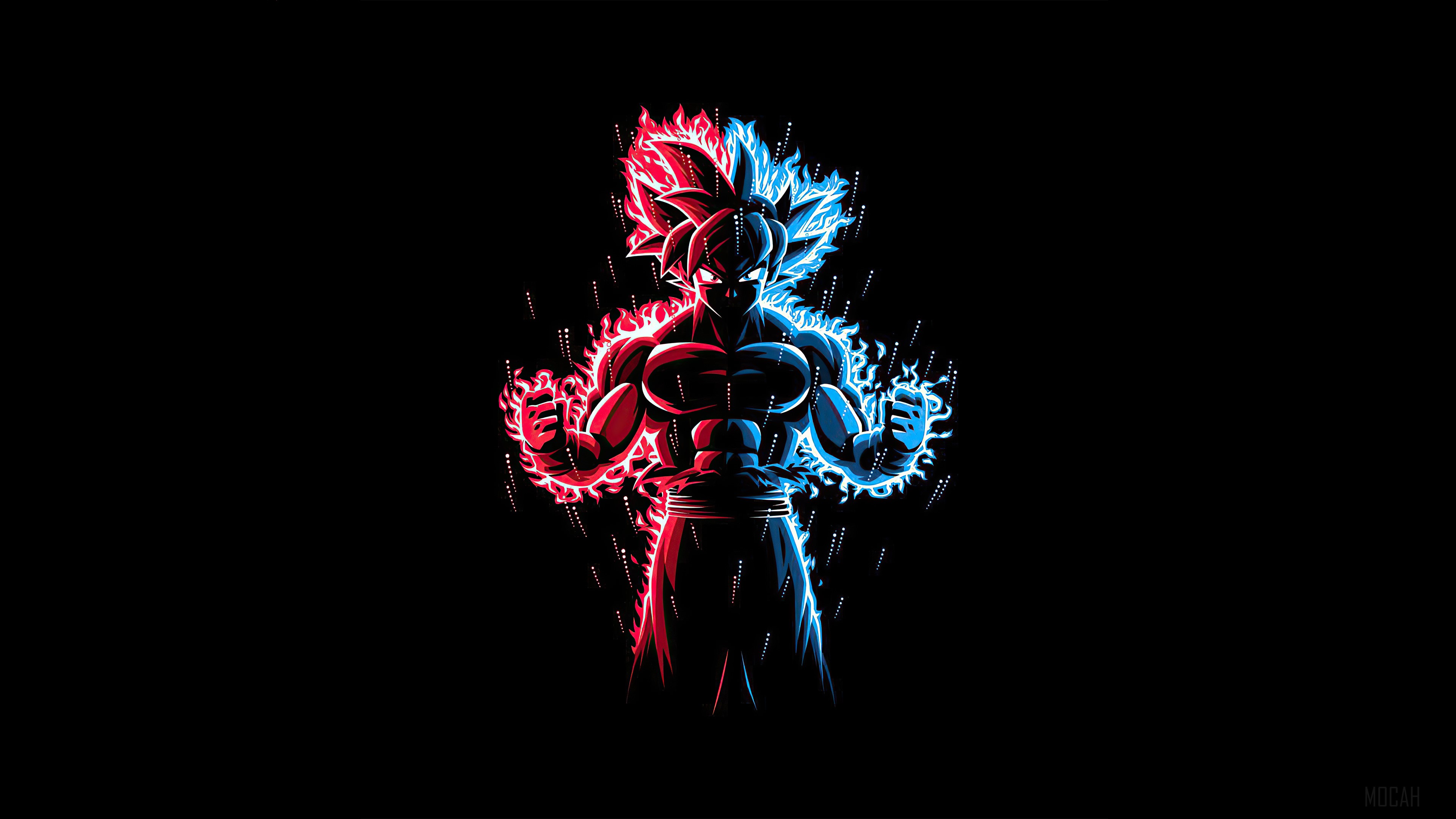 Goku Dual Aura God Red Blue 4K HD Wallpaper