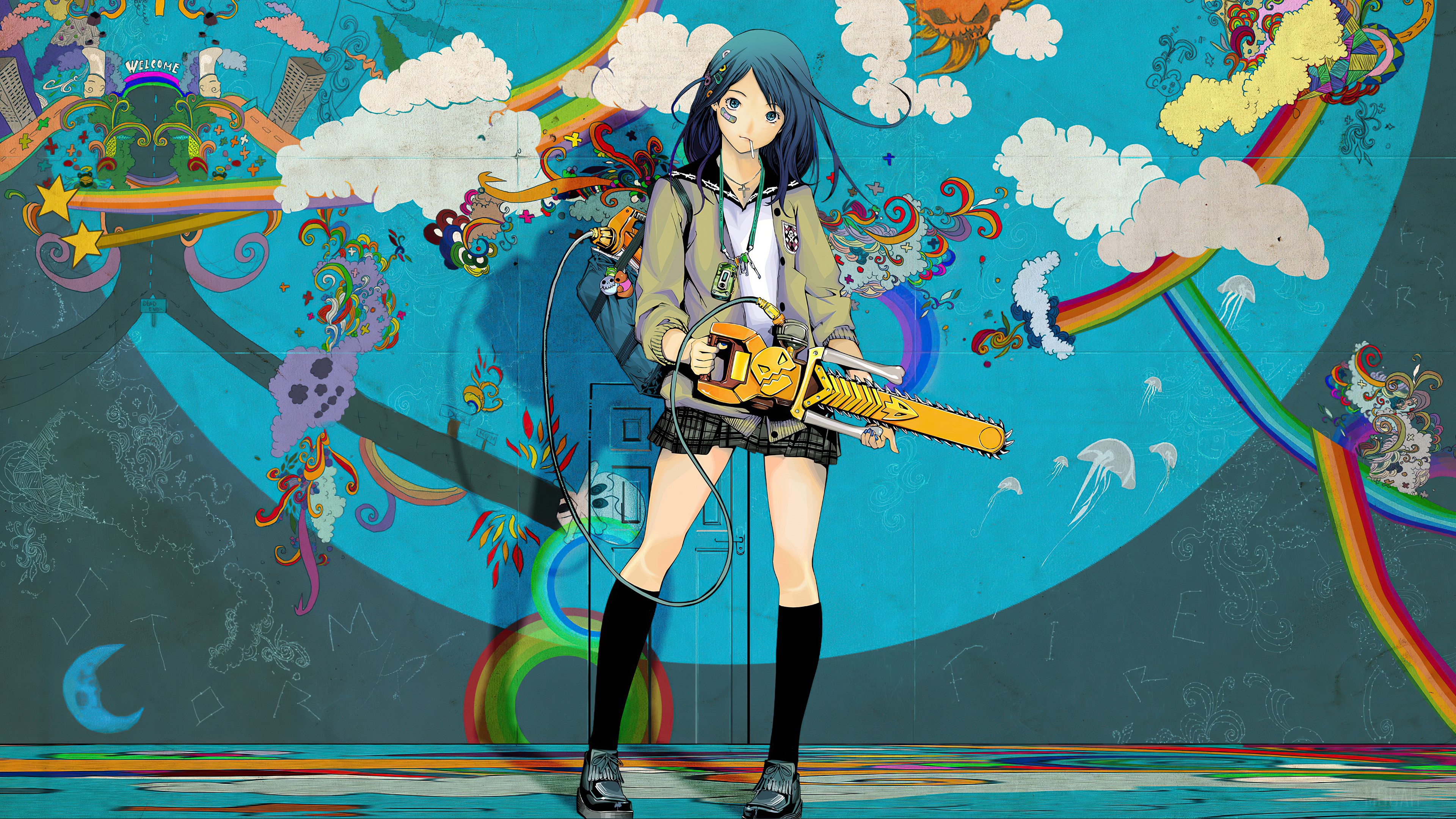 Anime Girl With Chainsaw HD Wallpaper