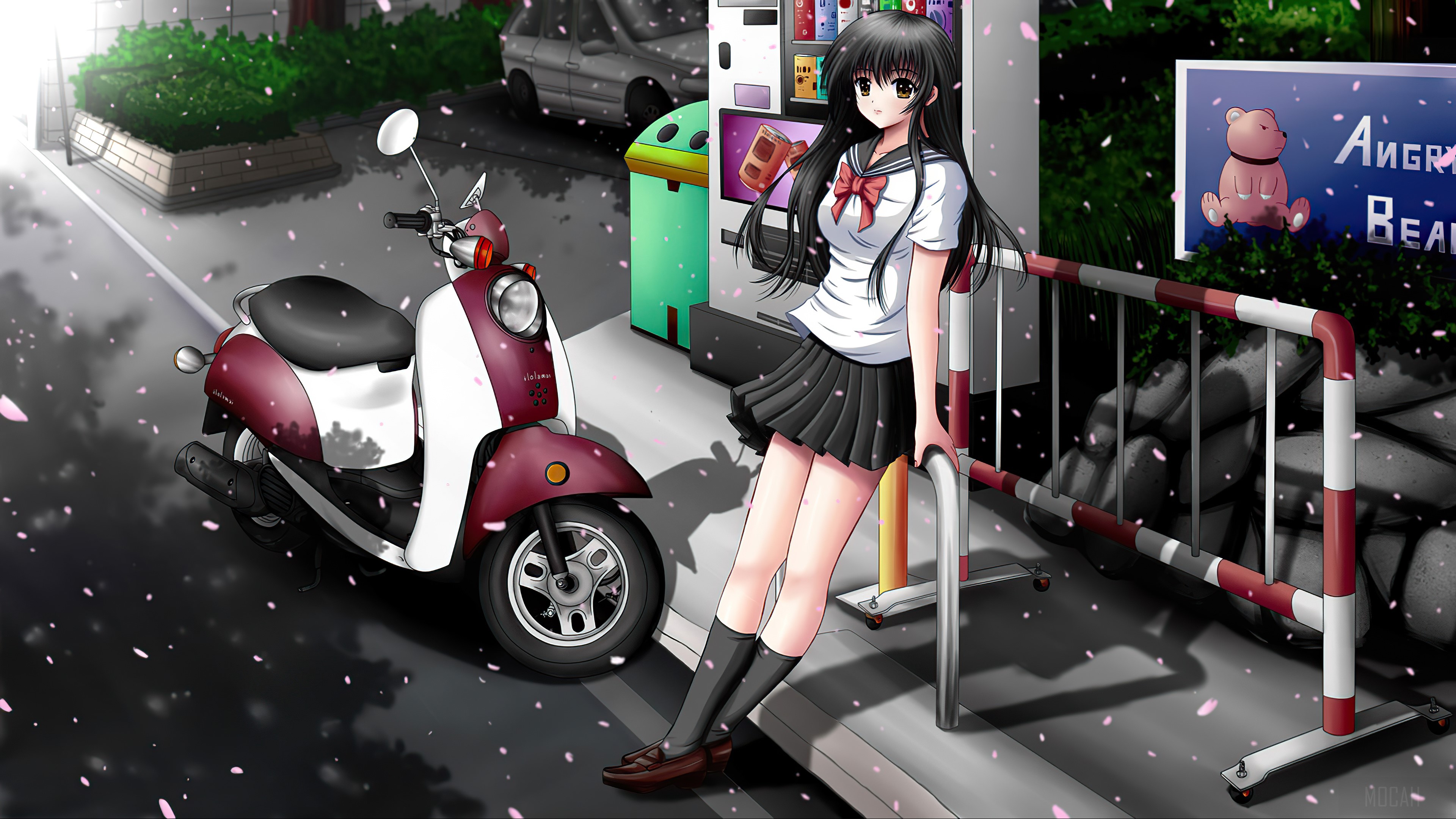 Girl and her scooter 4K HD Wallpaper