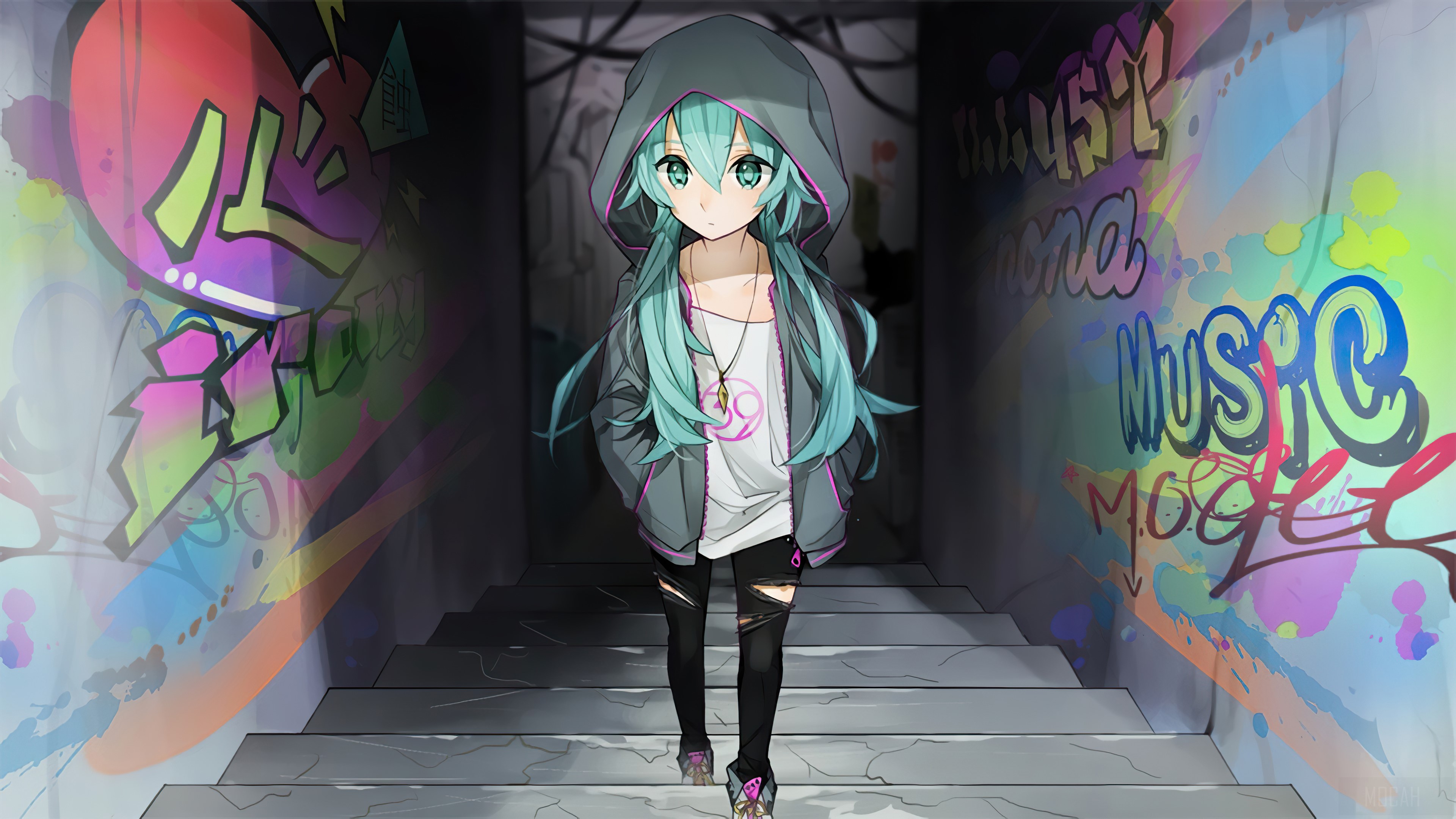 Hatsune Miku in Graffiti Alley 4K HD Wallpaper