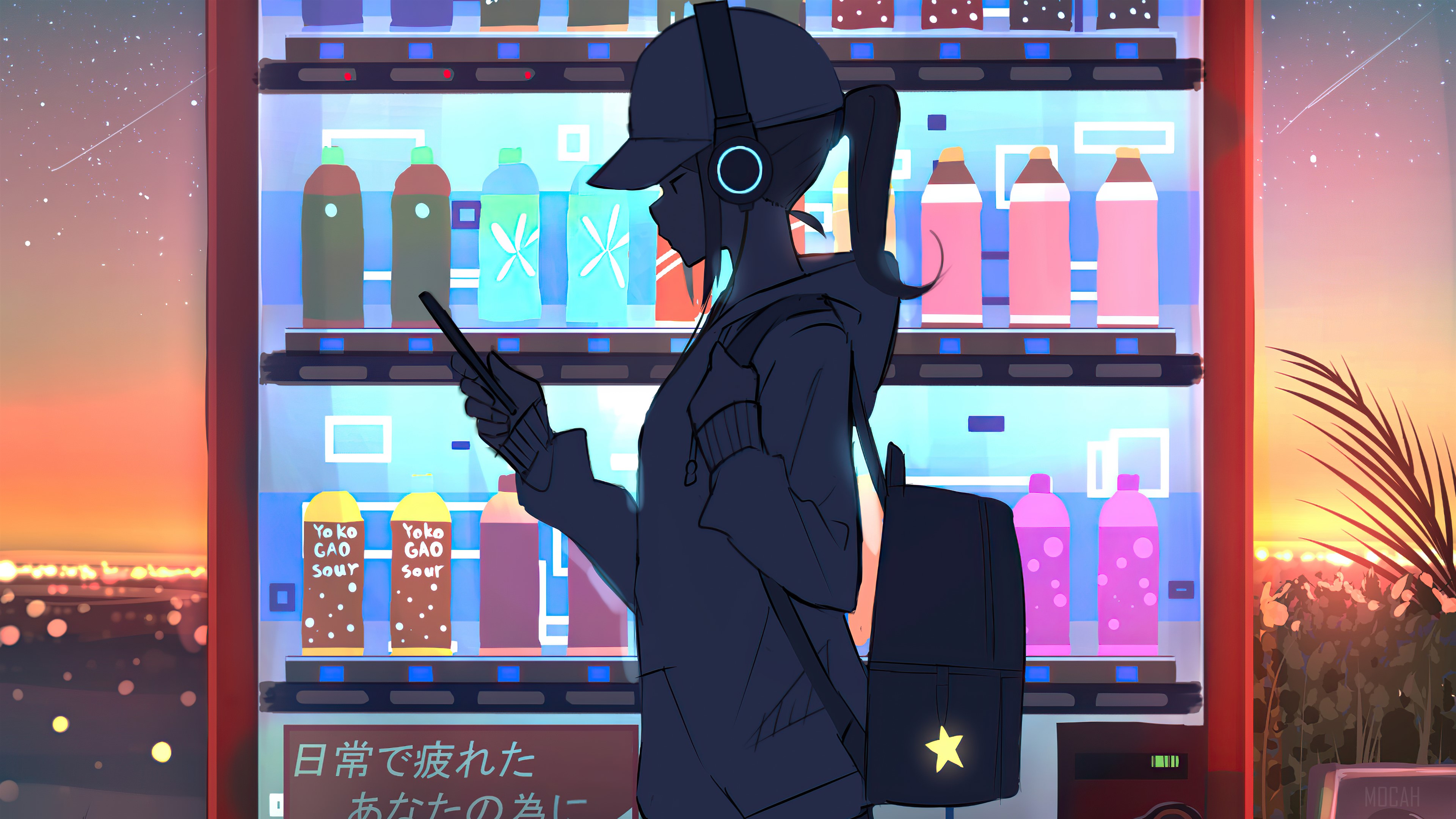Anime Girl at Vending Machine 4K HD Wallpaper