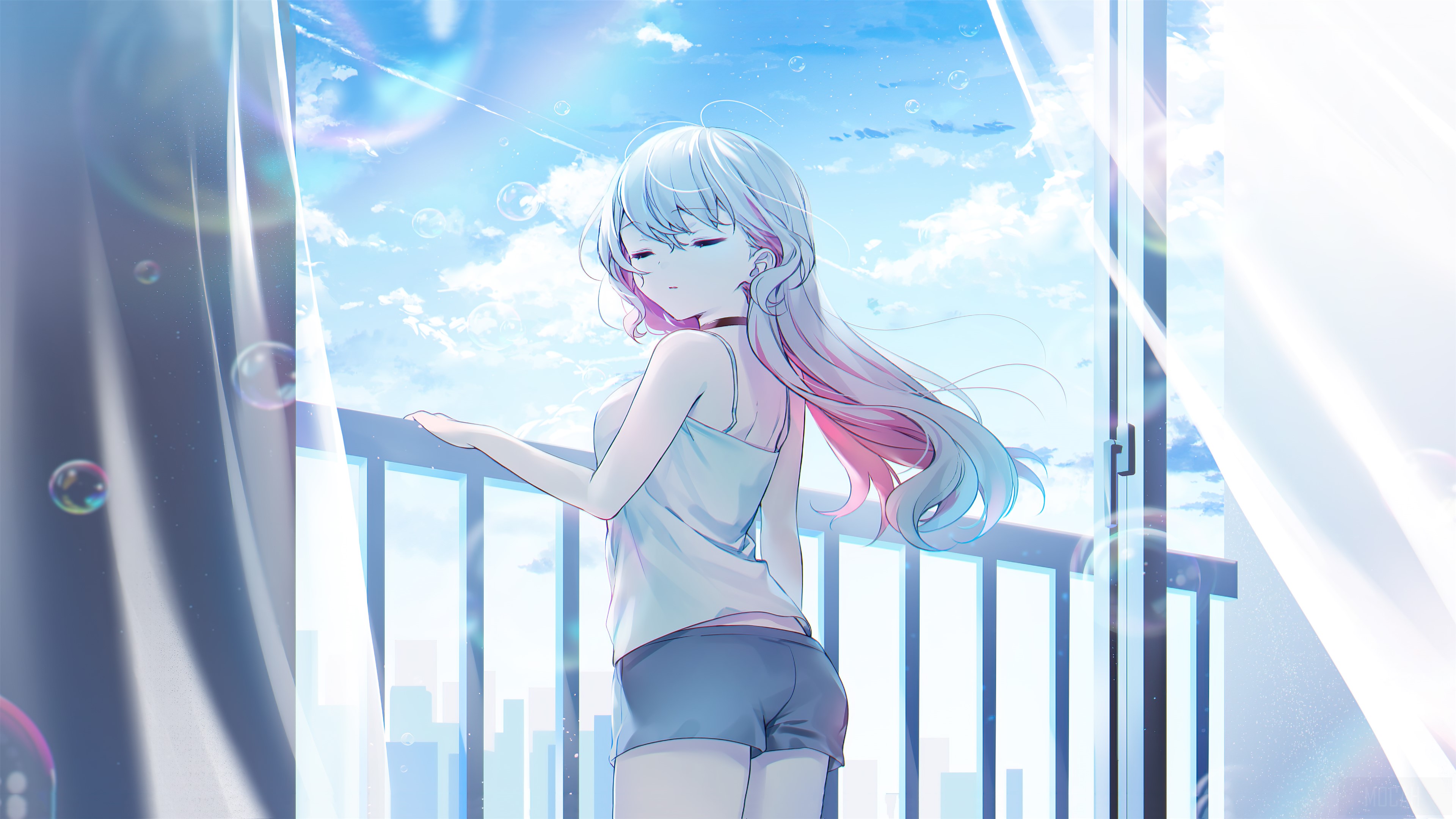 Anime Girl on Balcony 4K HD Wallpaper