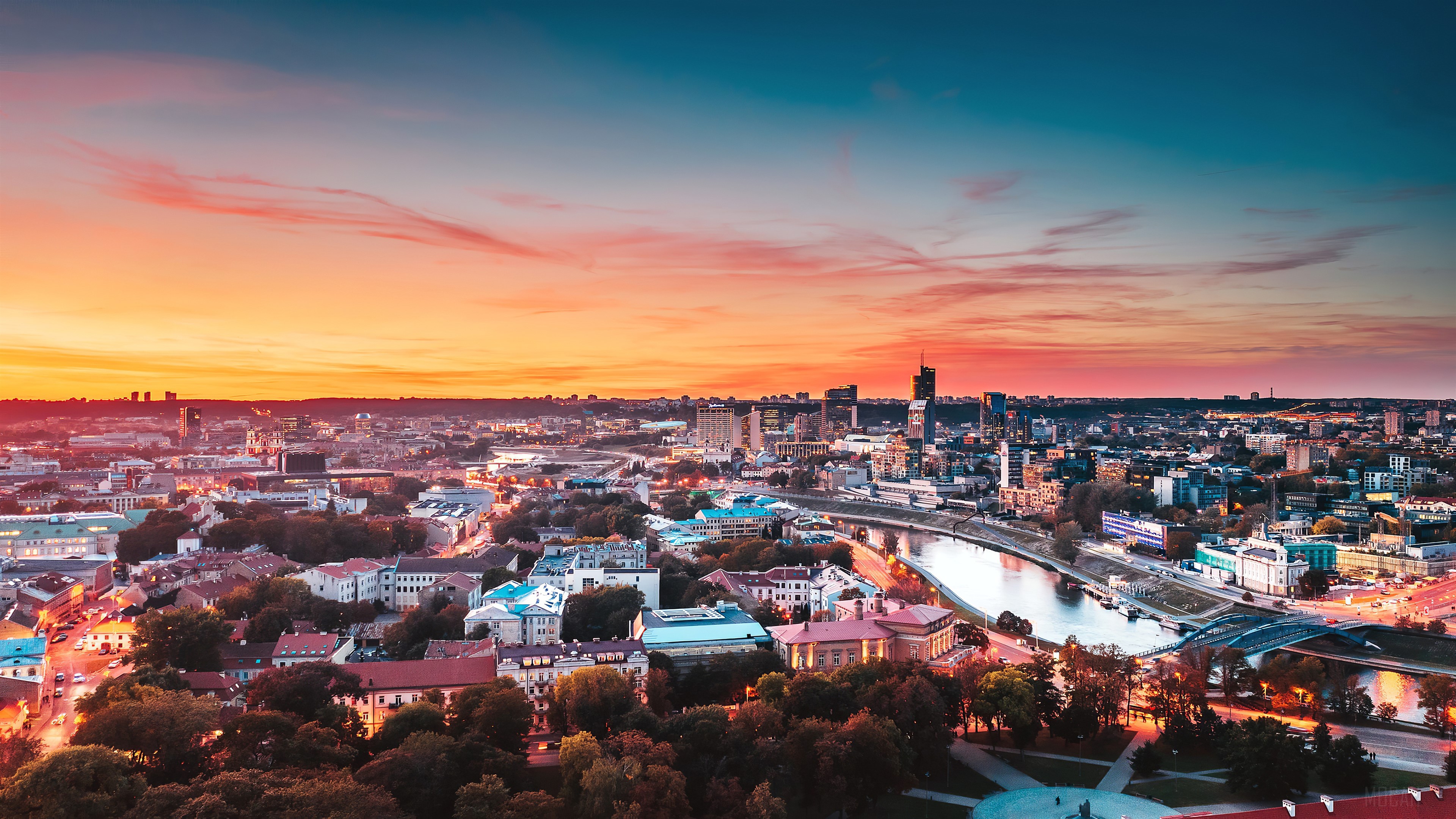 Vilnius Cityscape at Sunset 4K HD Wallpaper
