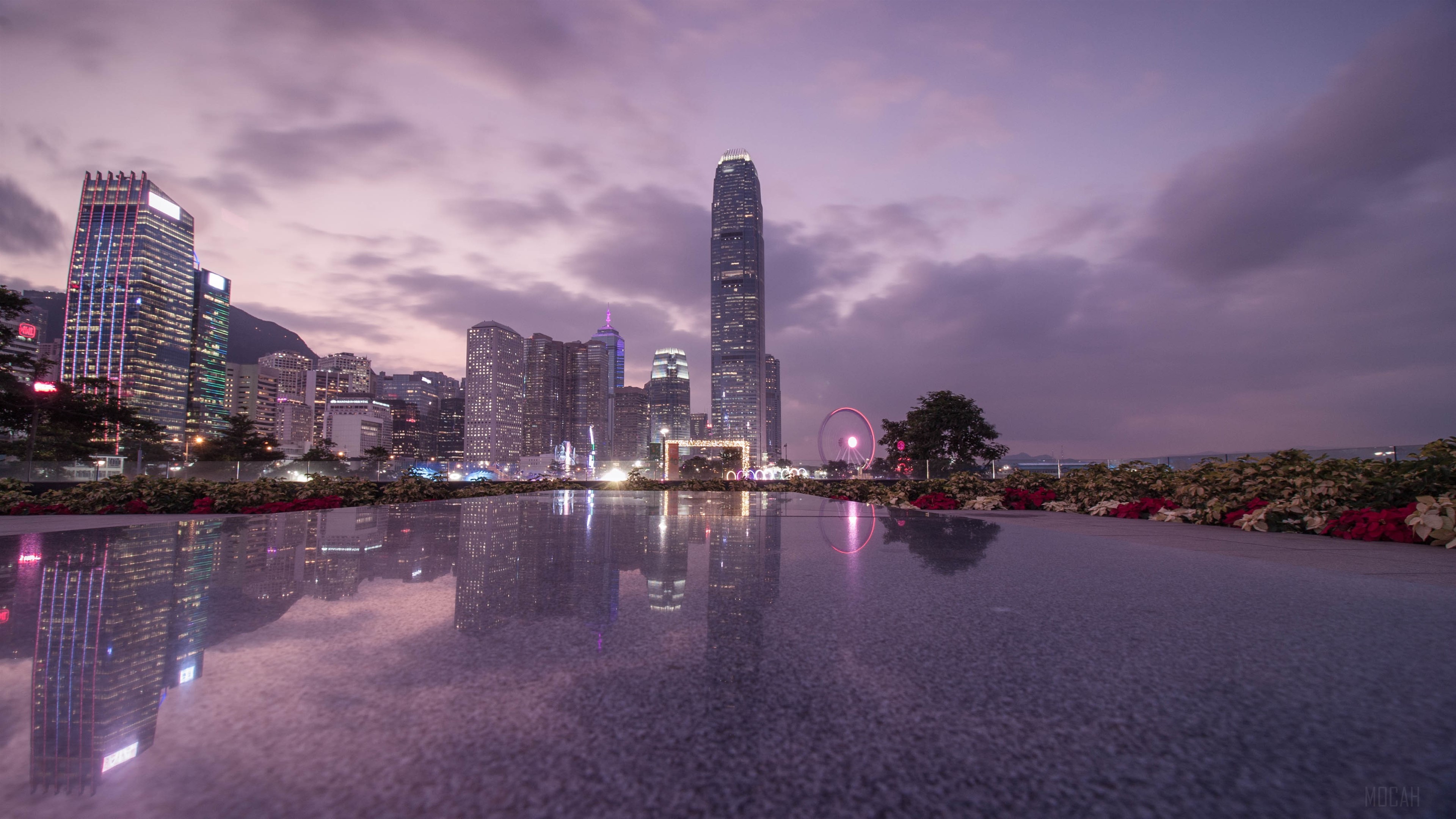 Hong Kong Cityscape at Dusk with Reflections HD Wallpaper