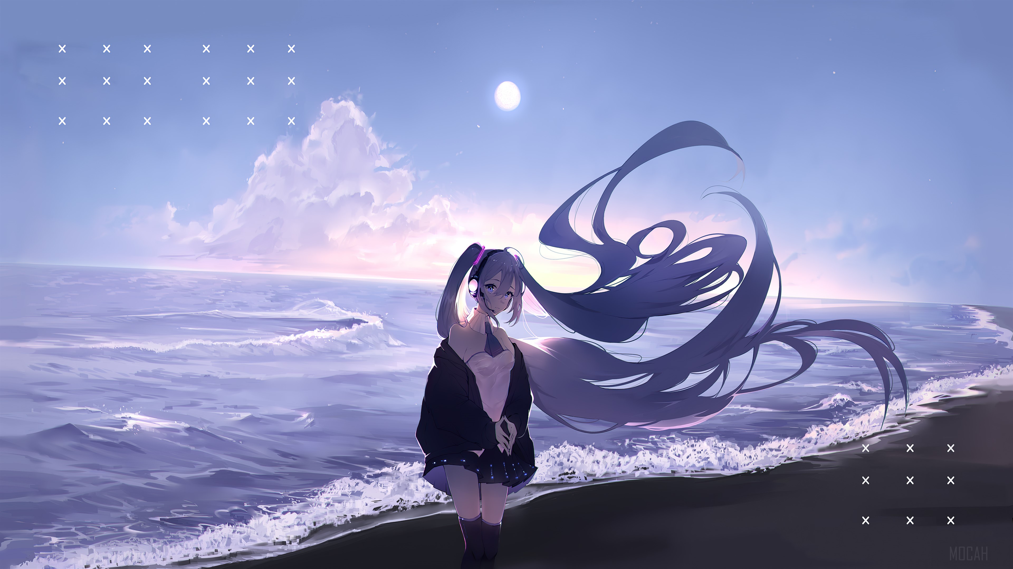Hatsune Miku with long hair on beach 4K HD Wallpaper