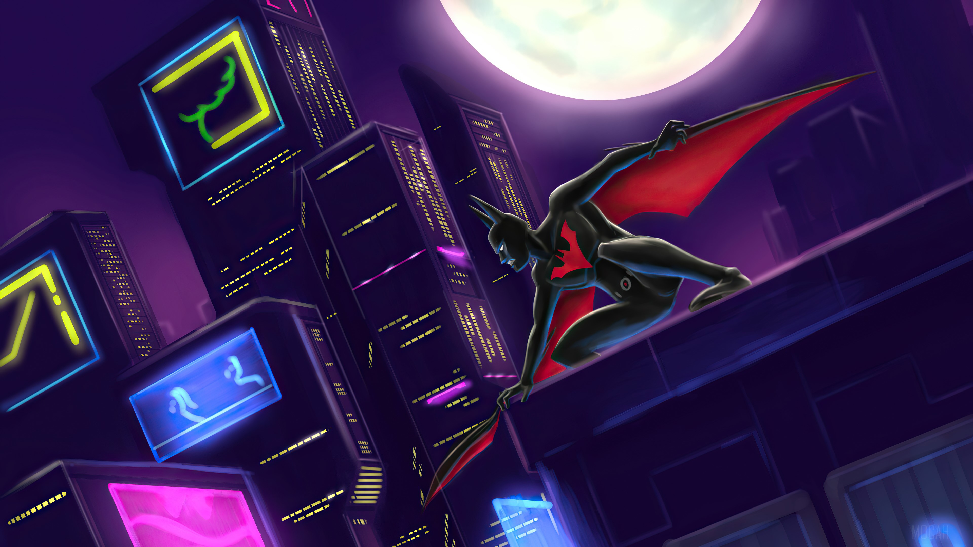Batman Beyond in futuristic city 4K HD Wallpaper