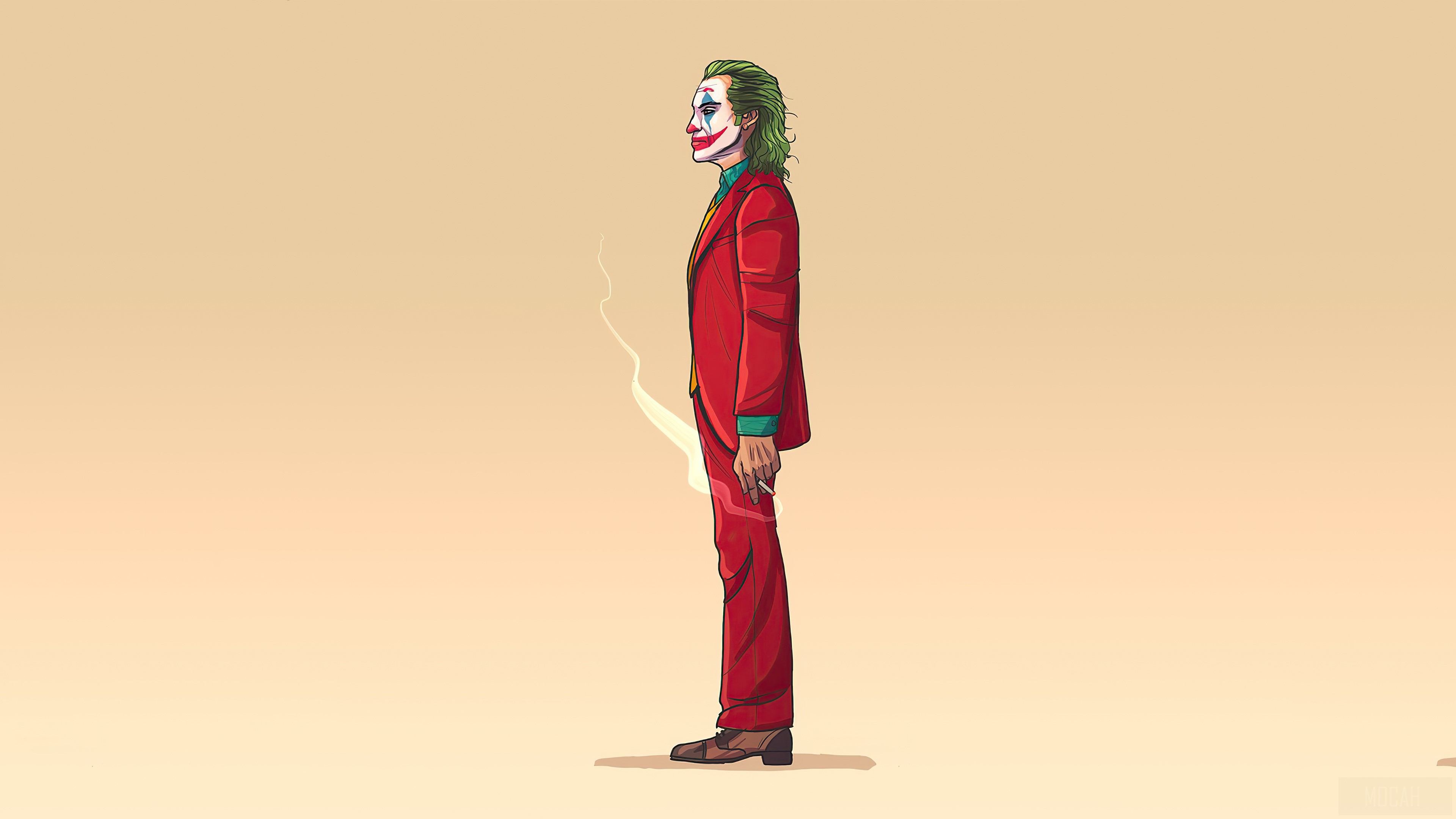 Joker smoking in a red suit 4K HD Wallpaper