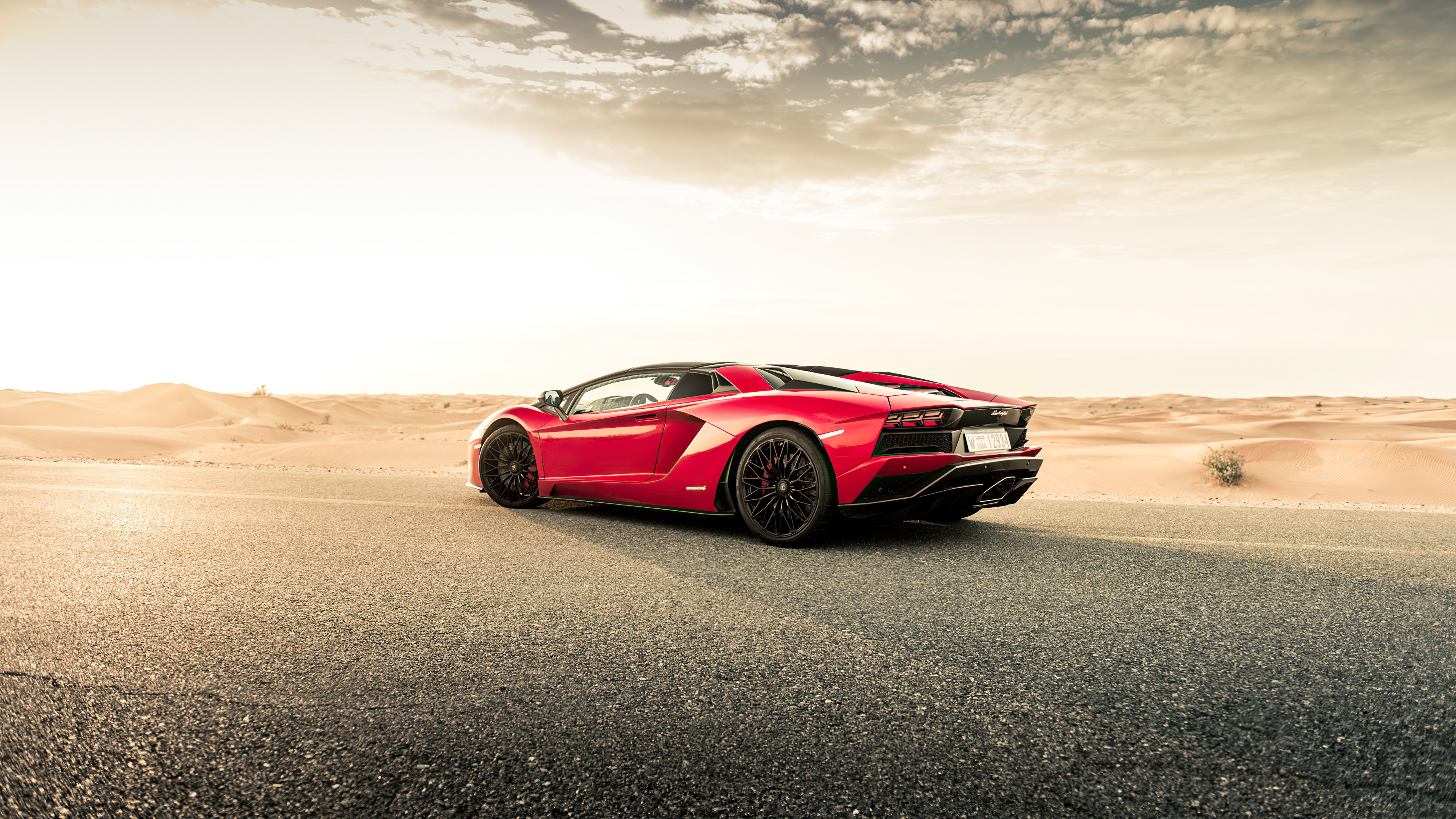 Red Lamborghini Aventador in Desert 4K HD Wallpaper