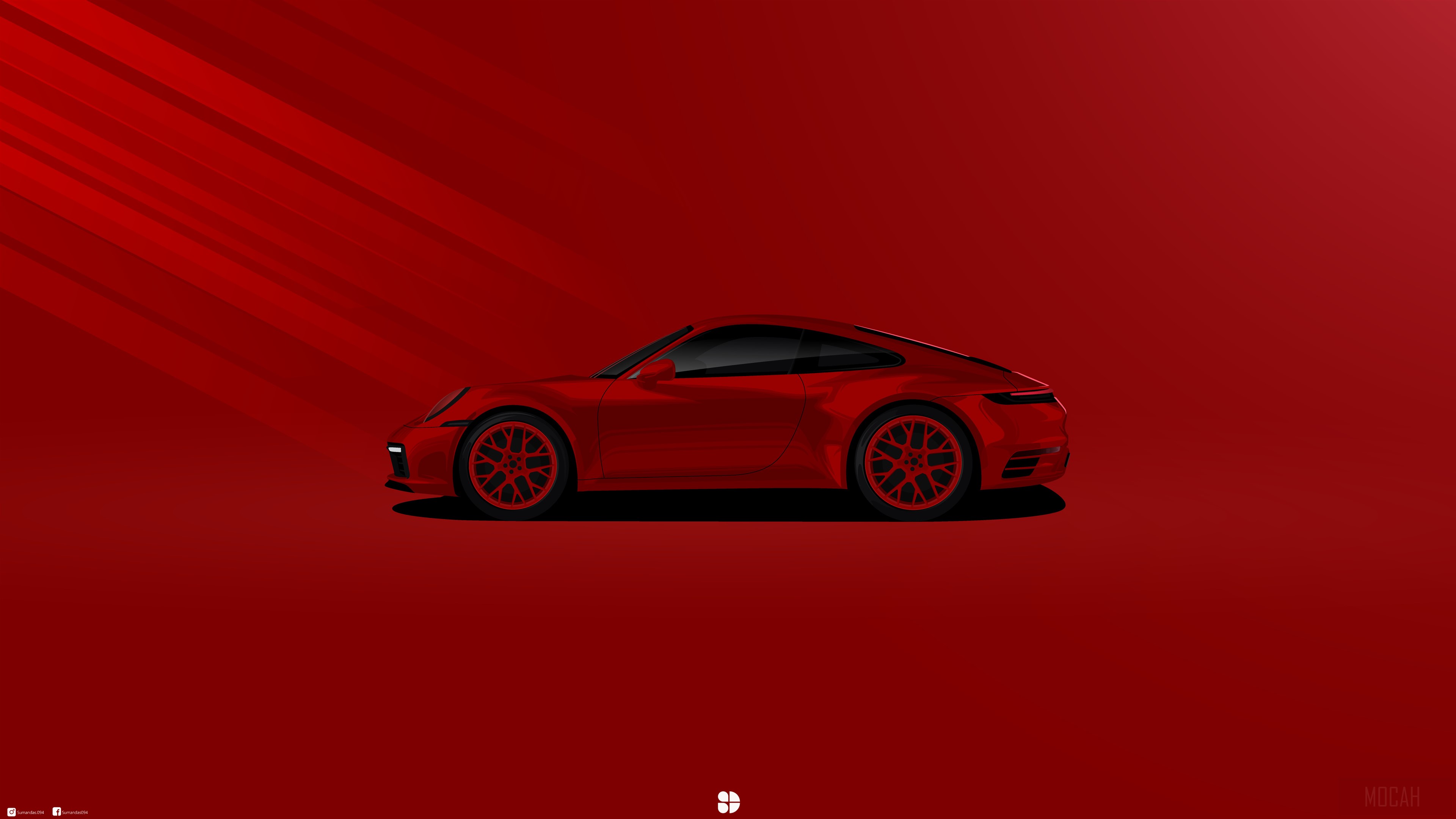Red Porsche 911 Carrera 4S Illustration 4K HD Wallpaper
