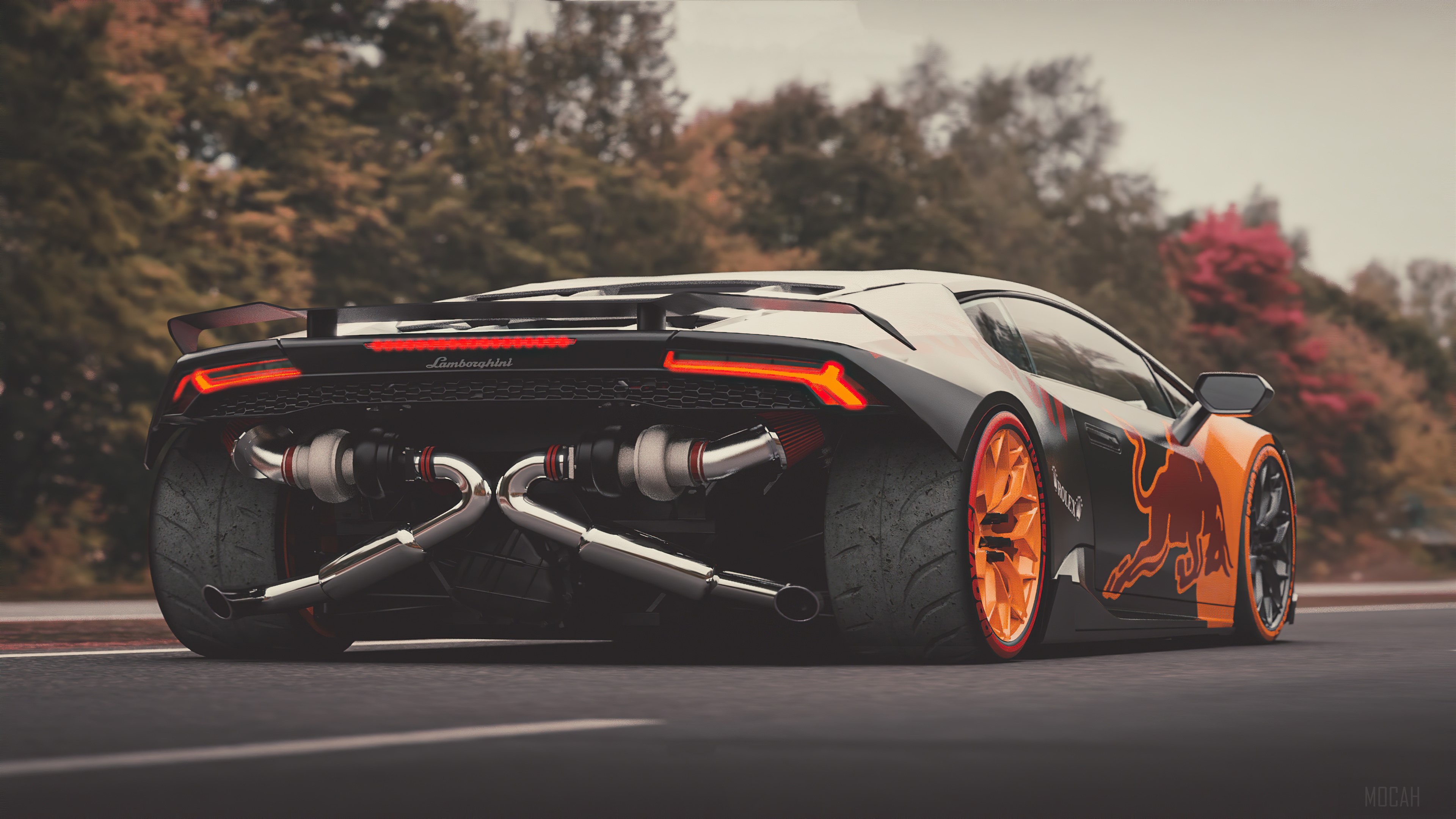 Lamborghini Huracan with Red Bull Decal and Custom Exhaust HD Wallpaper