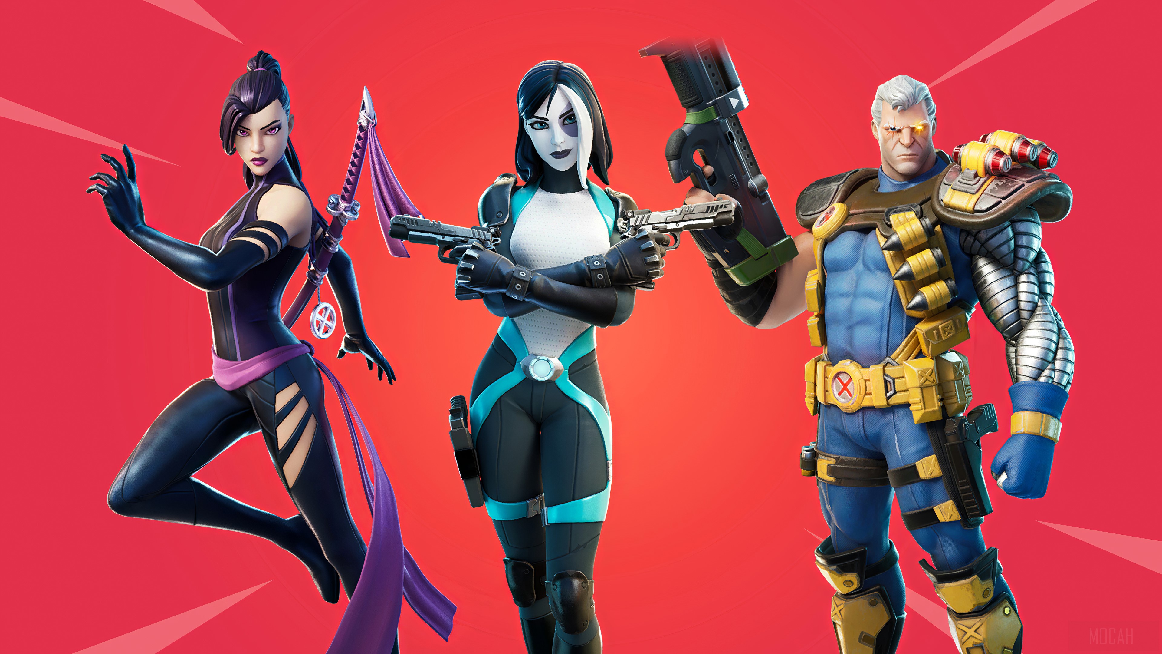 Psylocke, Domino, and Cable from Fortnite HD Wallpaper