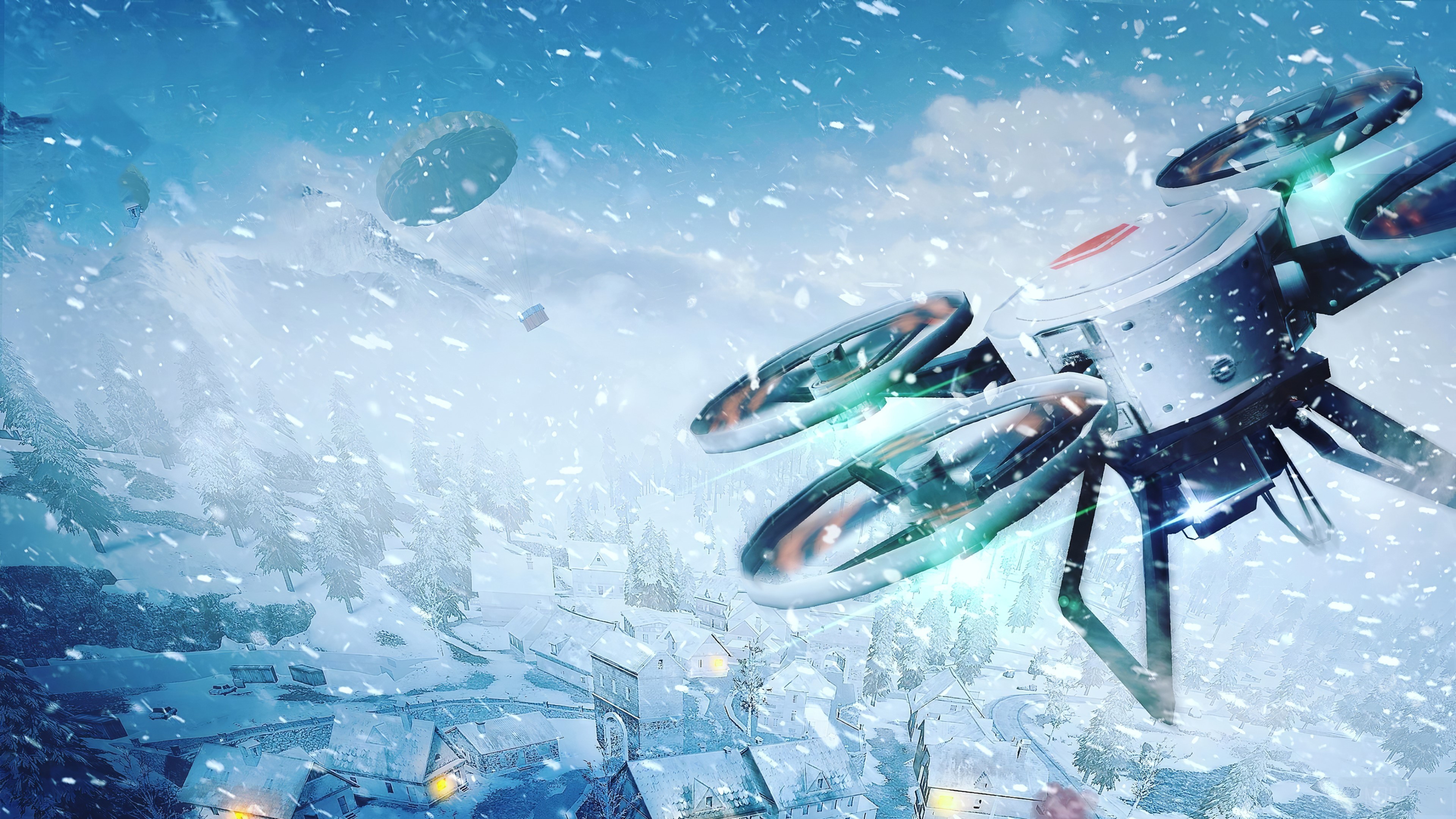 PUBG Drone in Snowy Mountains 4K HD Wallpaper