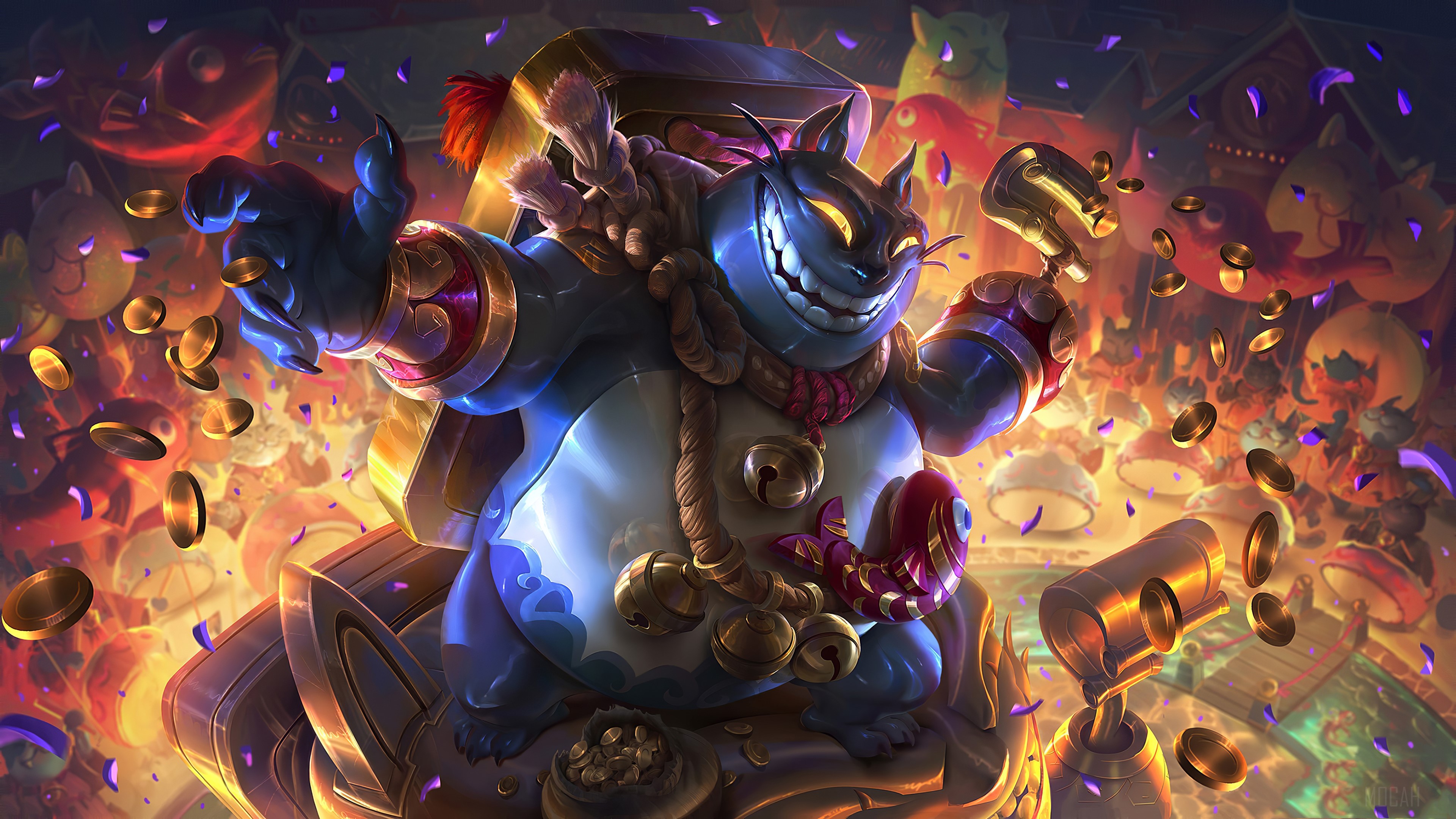 4K Arena of Valor character with coins and bells HD Wallpaper