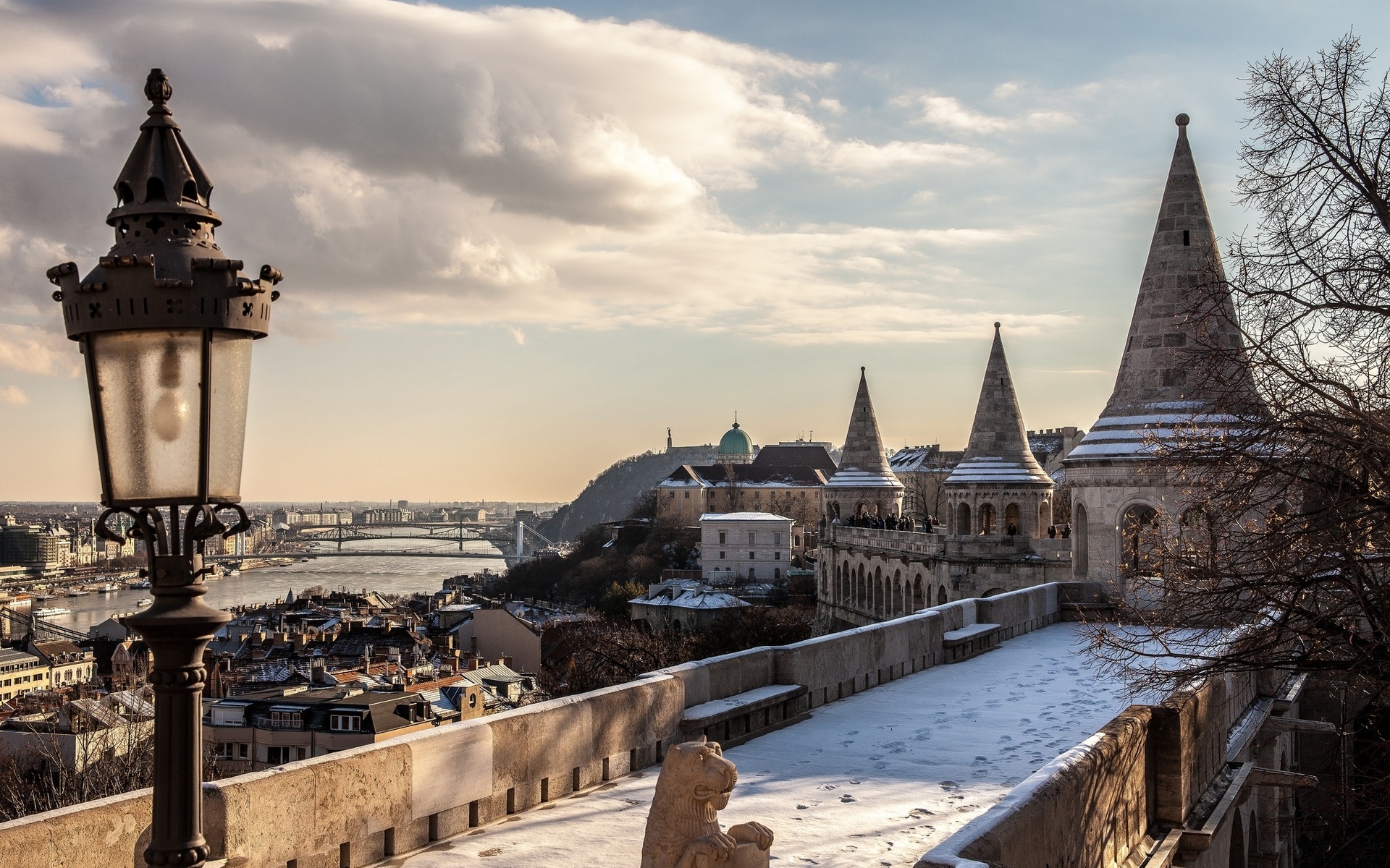 Fisherman's Bastion and Budapest skyline in winter HD Wallpaper