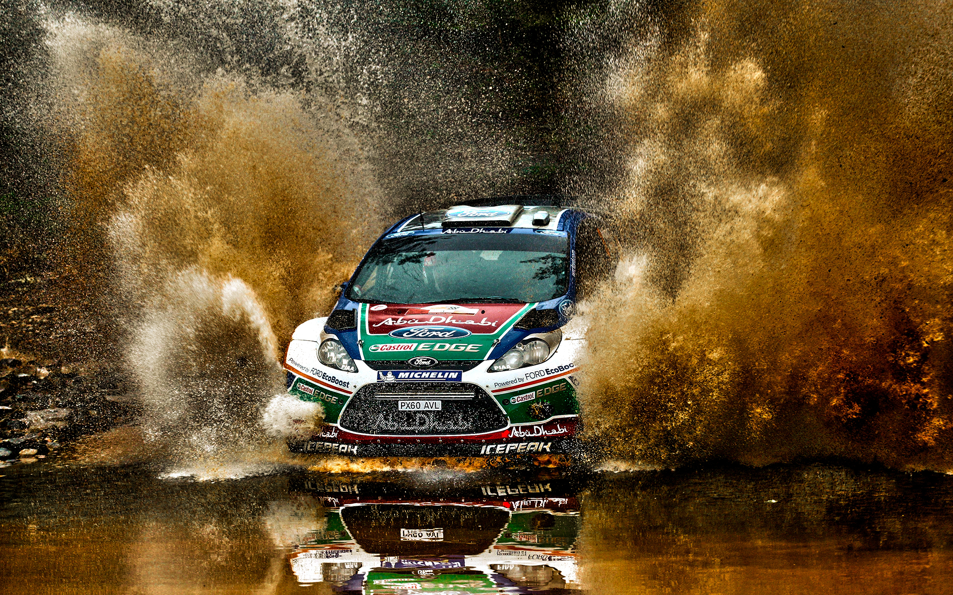 Ford Fiesta Rally Car Splashing Through Water HD Wallpaper