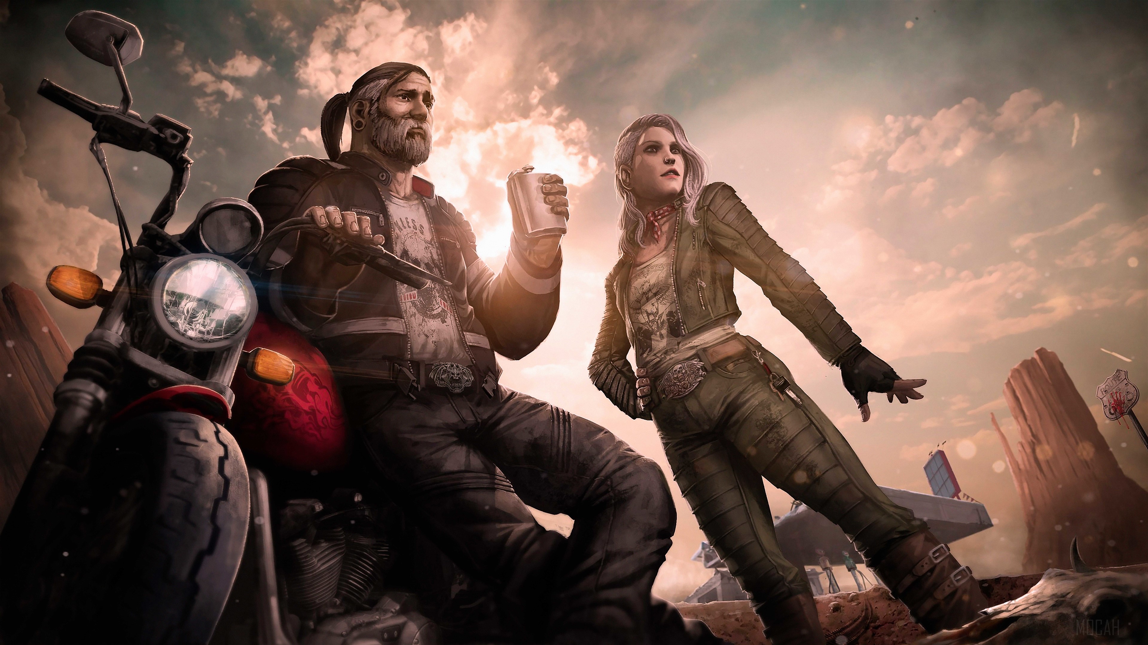 Two survivors with a motorcycle in Dead By Daylight 4K HD Wallpaper