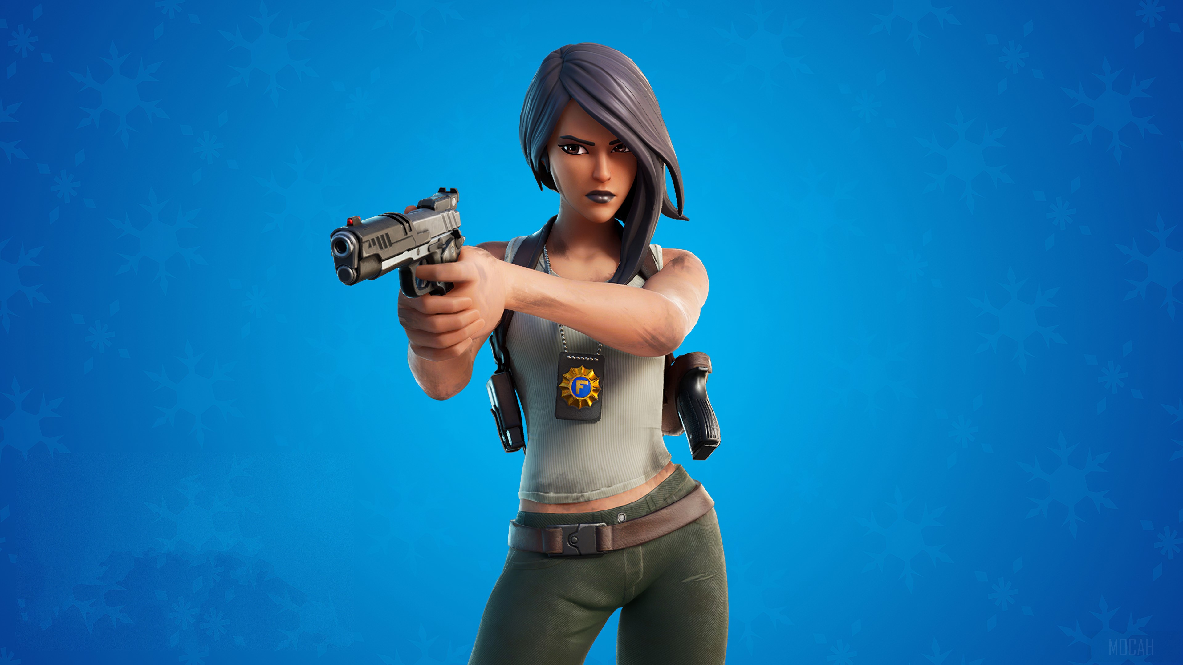 Fortnite character with pistol and badge 4K HD Wallpaper