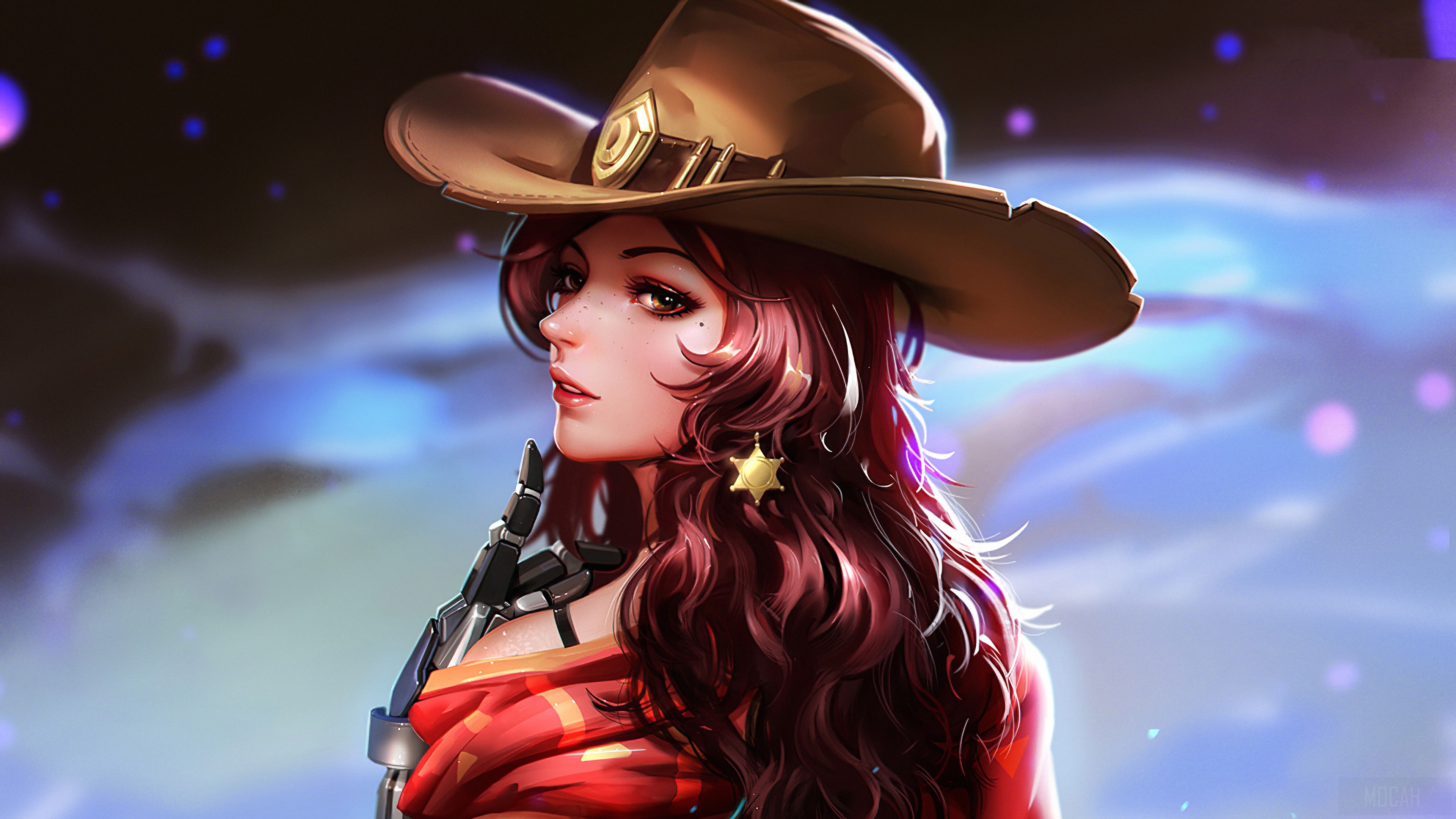 Female character from Overwatch wearing a cowboy hat HD Wallpaper