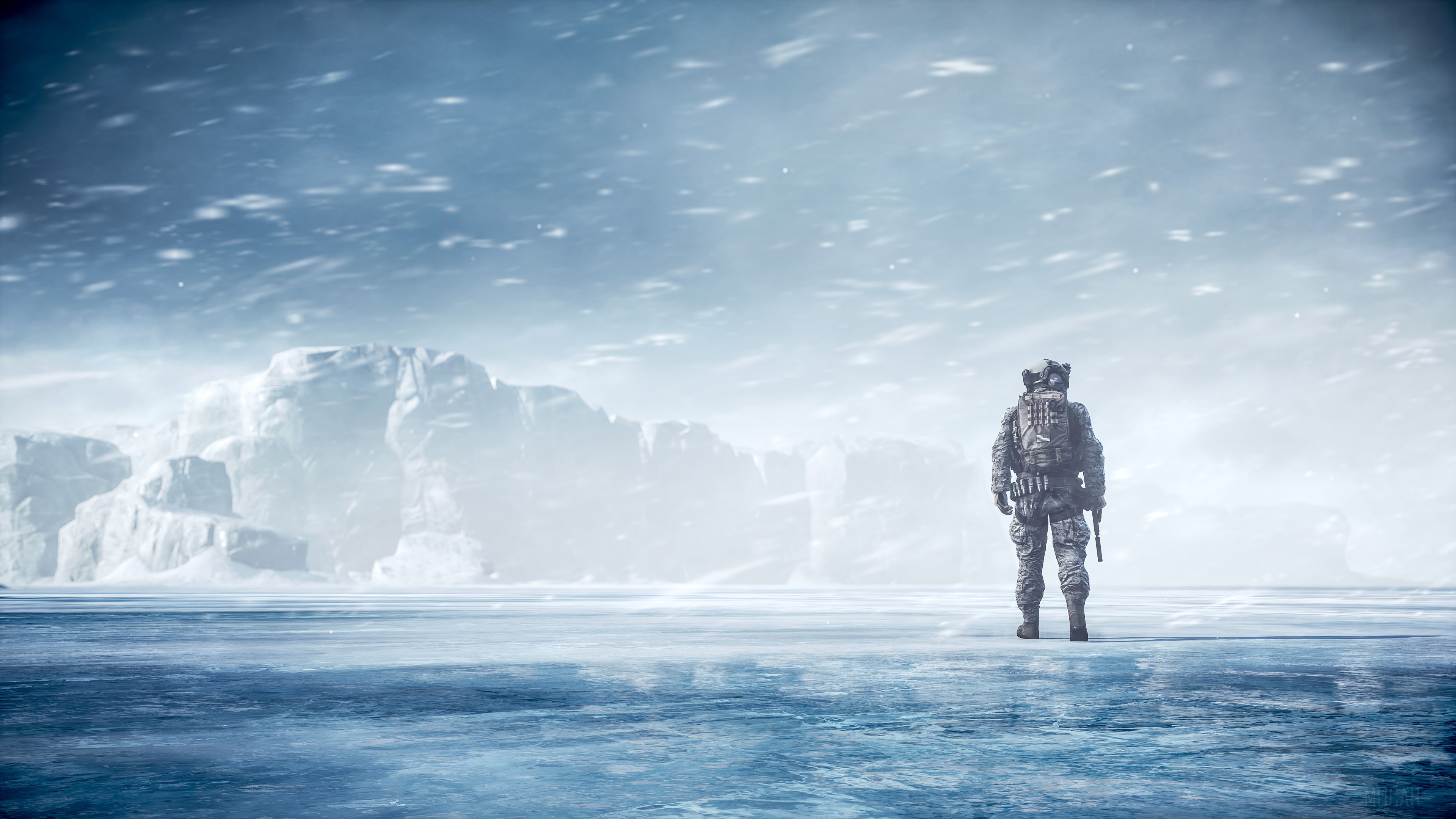 Soldier in a snowy landscape from Battlefield 4 4K HD Wallpaper