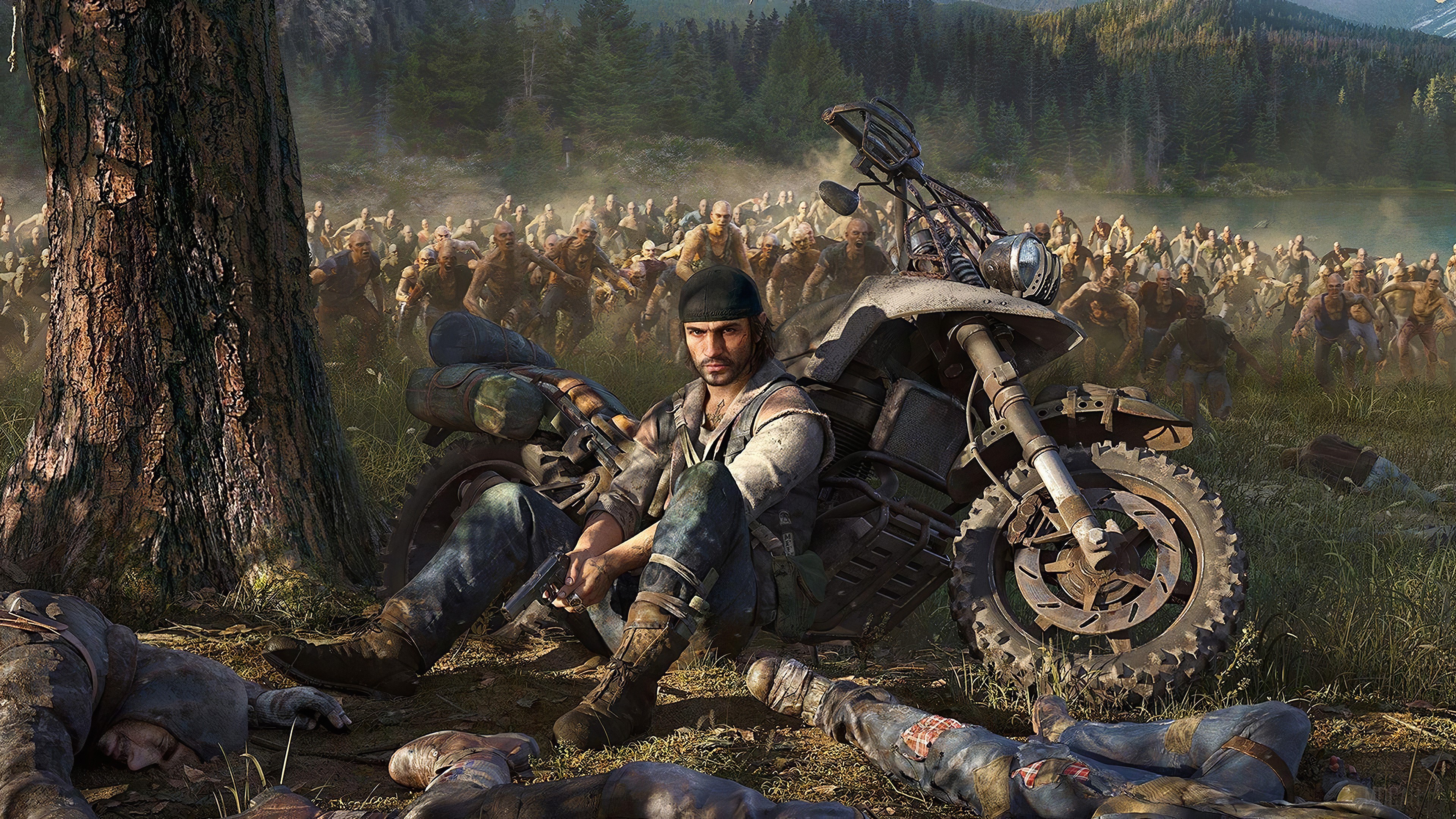 Days Gone 4K: Survivor Amidst Zombie Horde HD Wallpaper