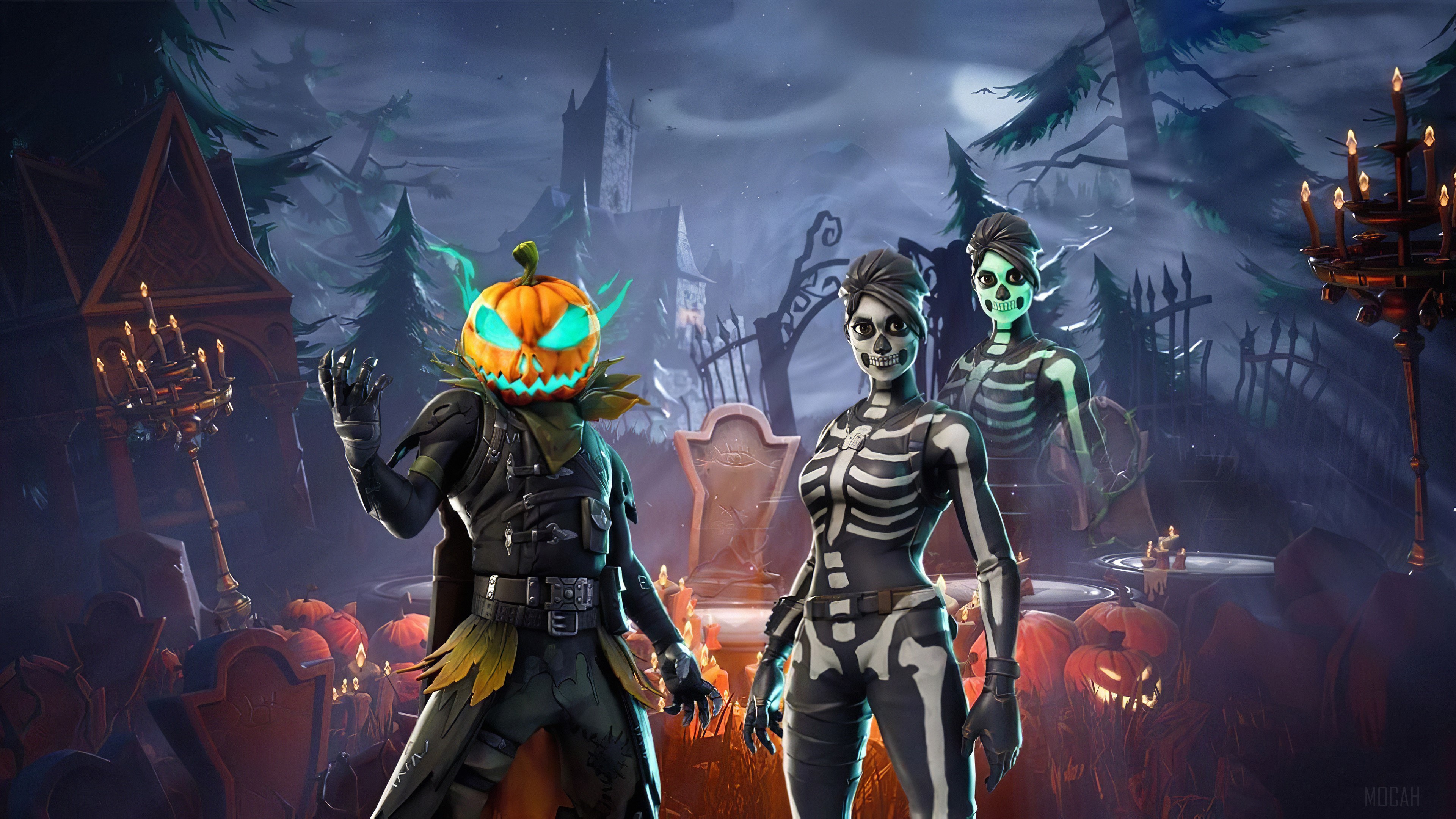 Fortnite Halloween characters in a graveyard 4K HD Wallpaper