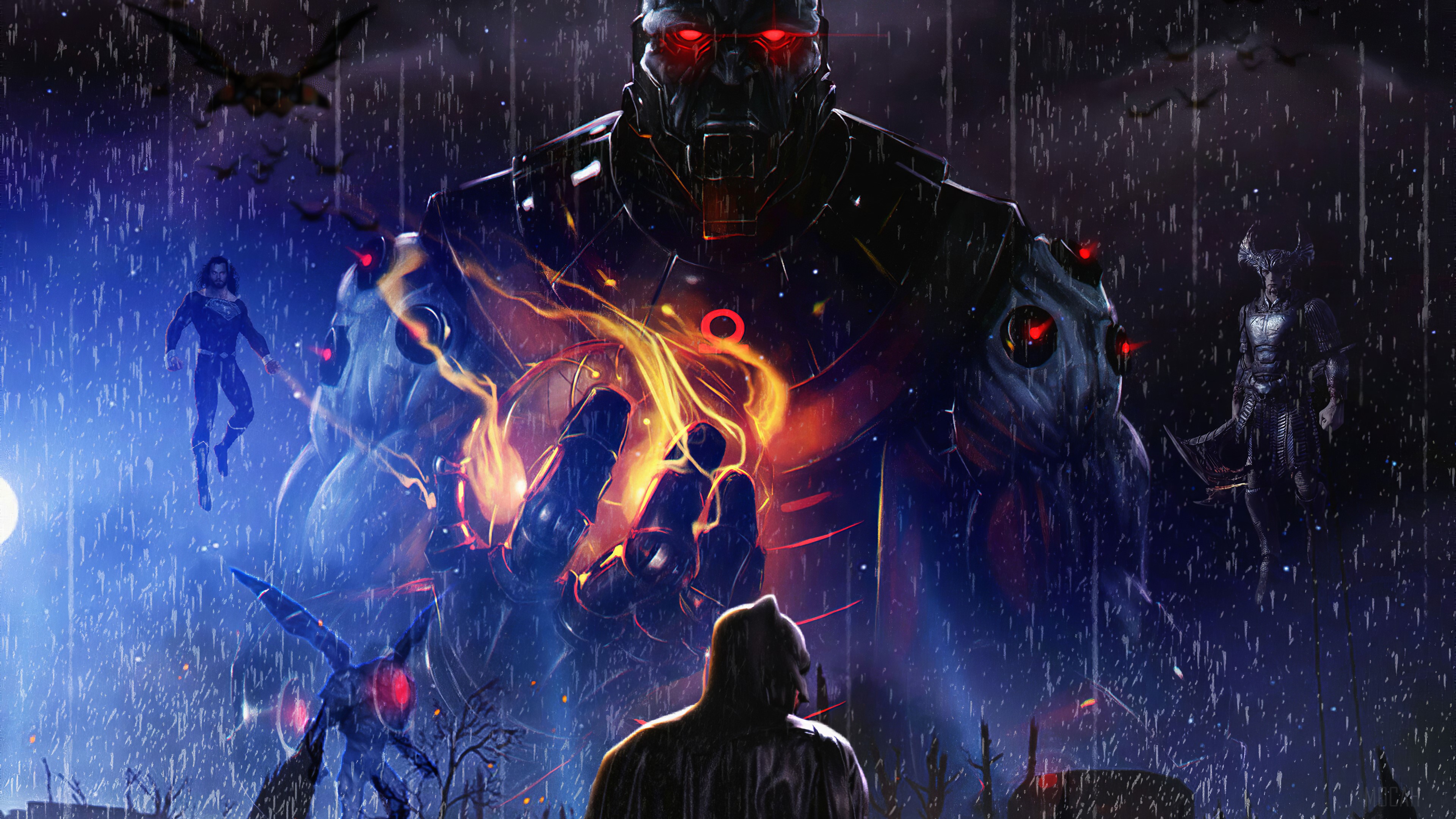 Batman and Darkseid in the rain HD Wallpaper
