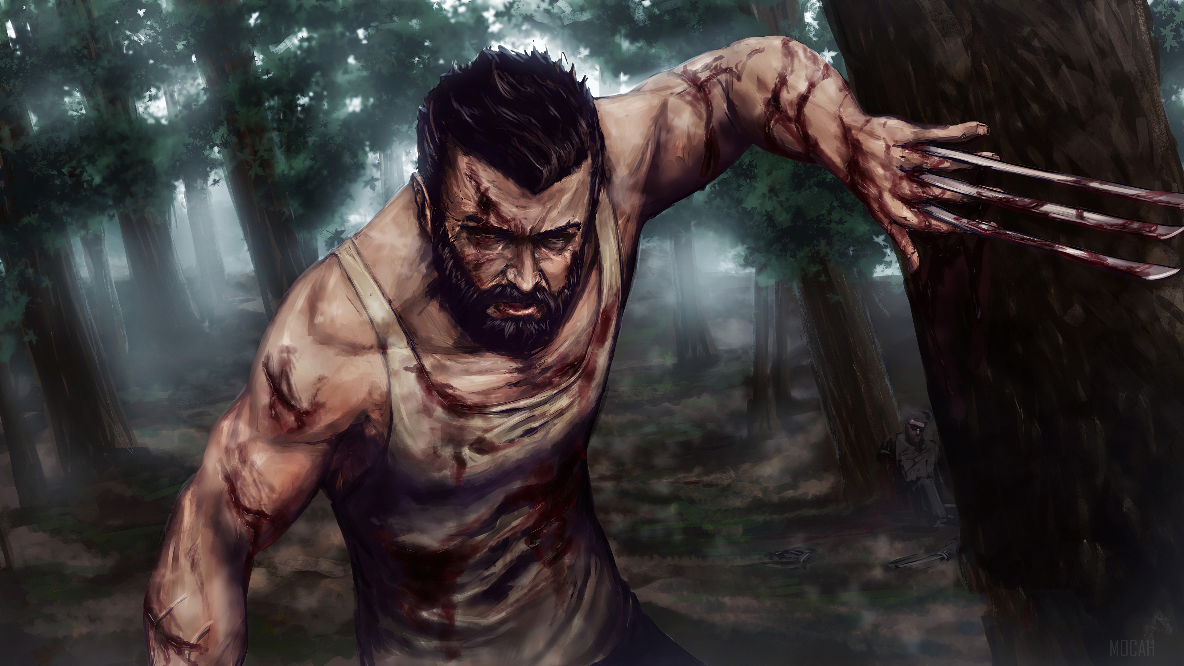Wolverine in a forest 4K HD Wallpaper