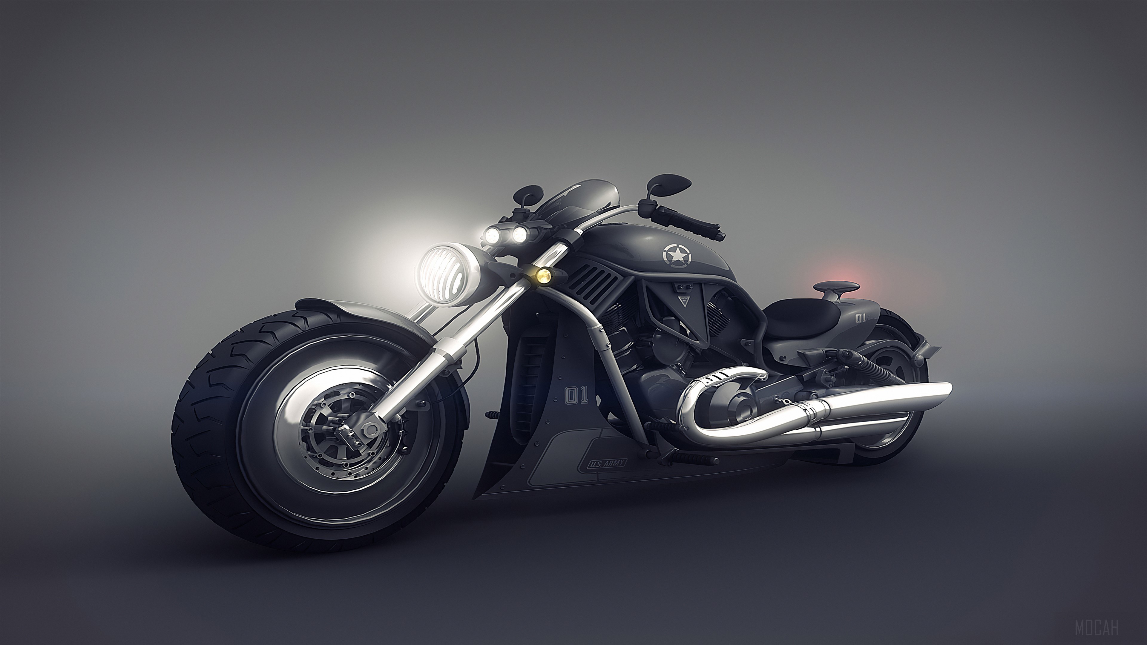 Custom Military-style Motorcycle Art 4K HD Wallpaper