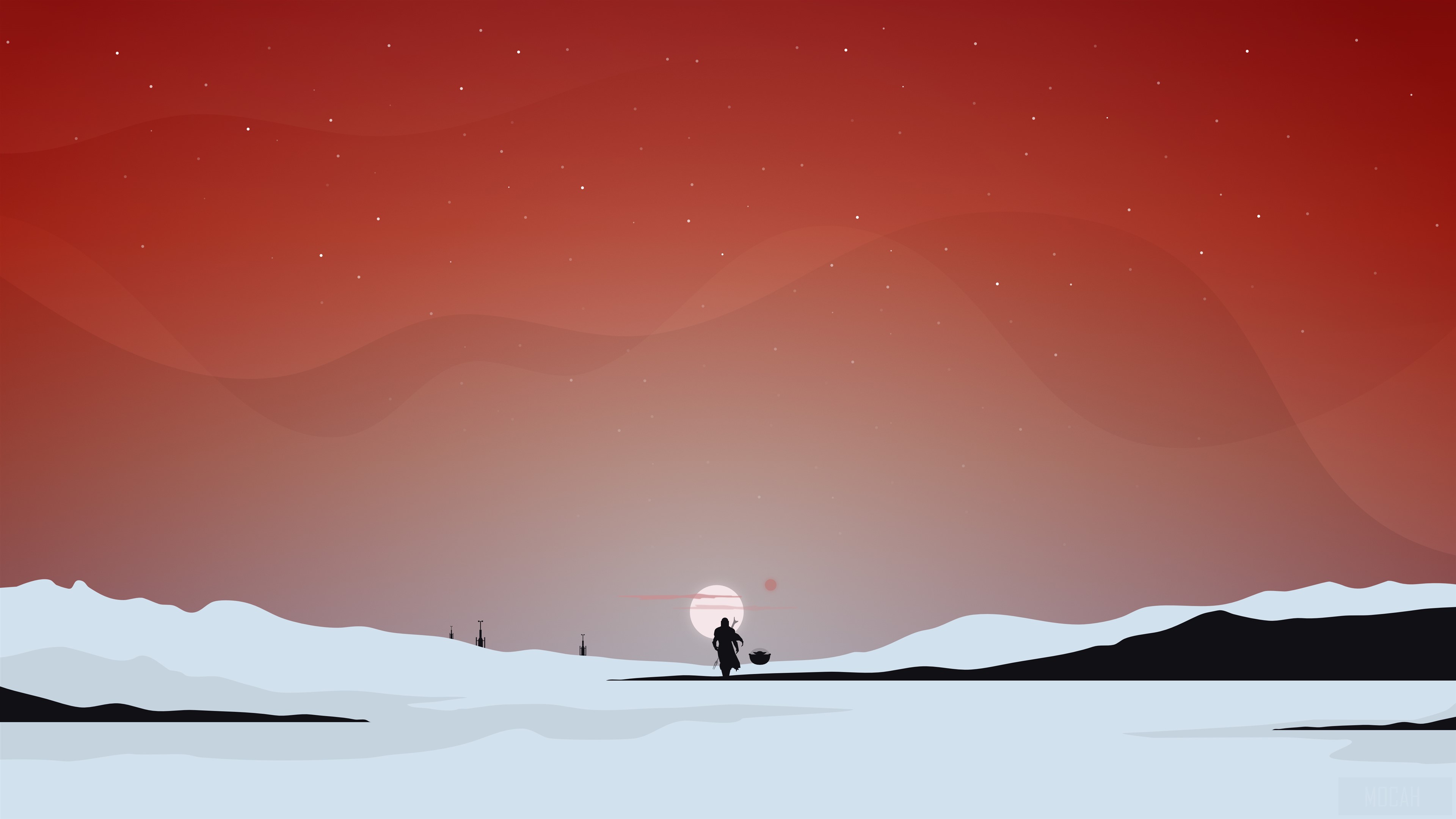 The Mandalorian and Grogu on a red planet 4K HD Wallpaper