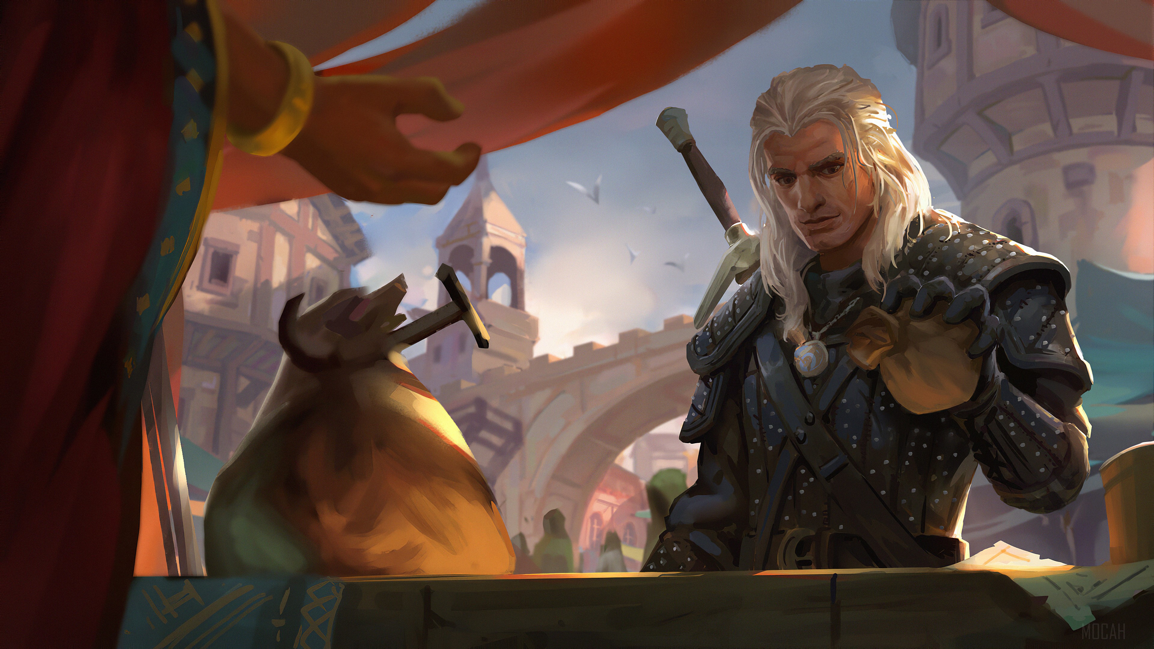 Geralt of Rivia from The Witcher in a marketplace HD Wallpaper