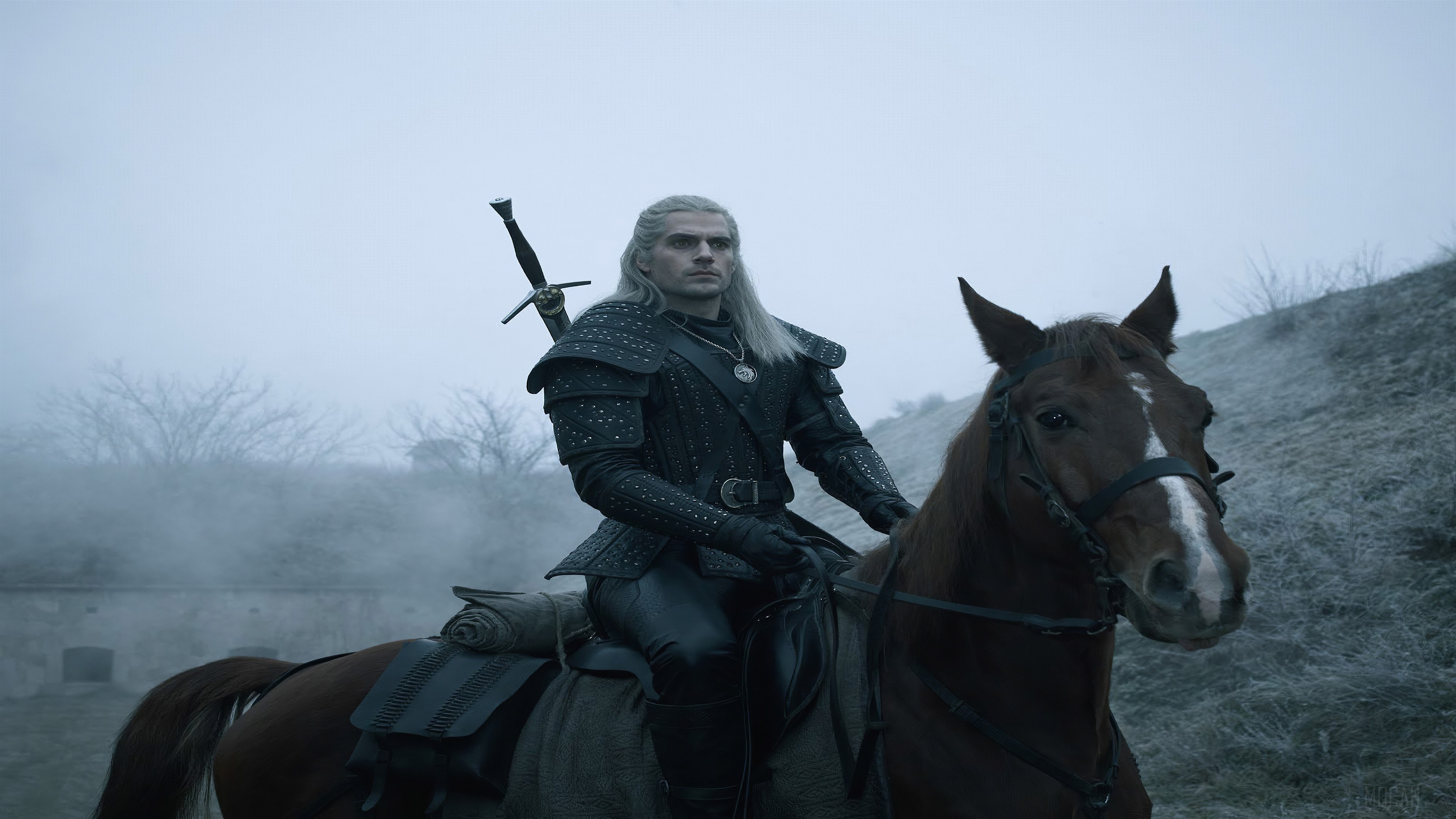Geralt of Rivia from The Witcher on horseback 4K HD Wallpaper
