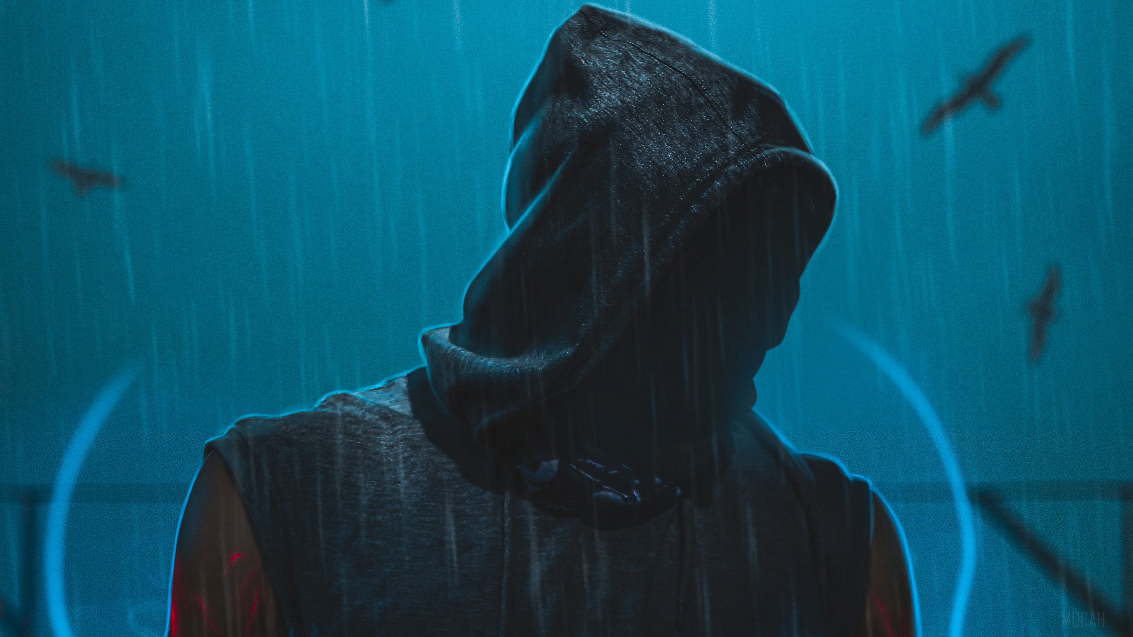 Man in Hoodie in Rain 4K HD Wallpaper