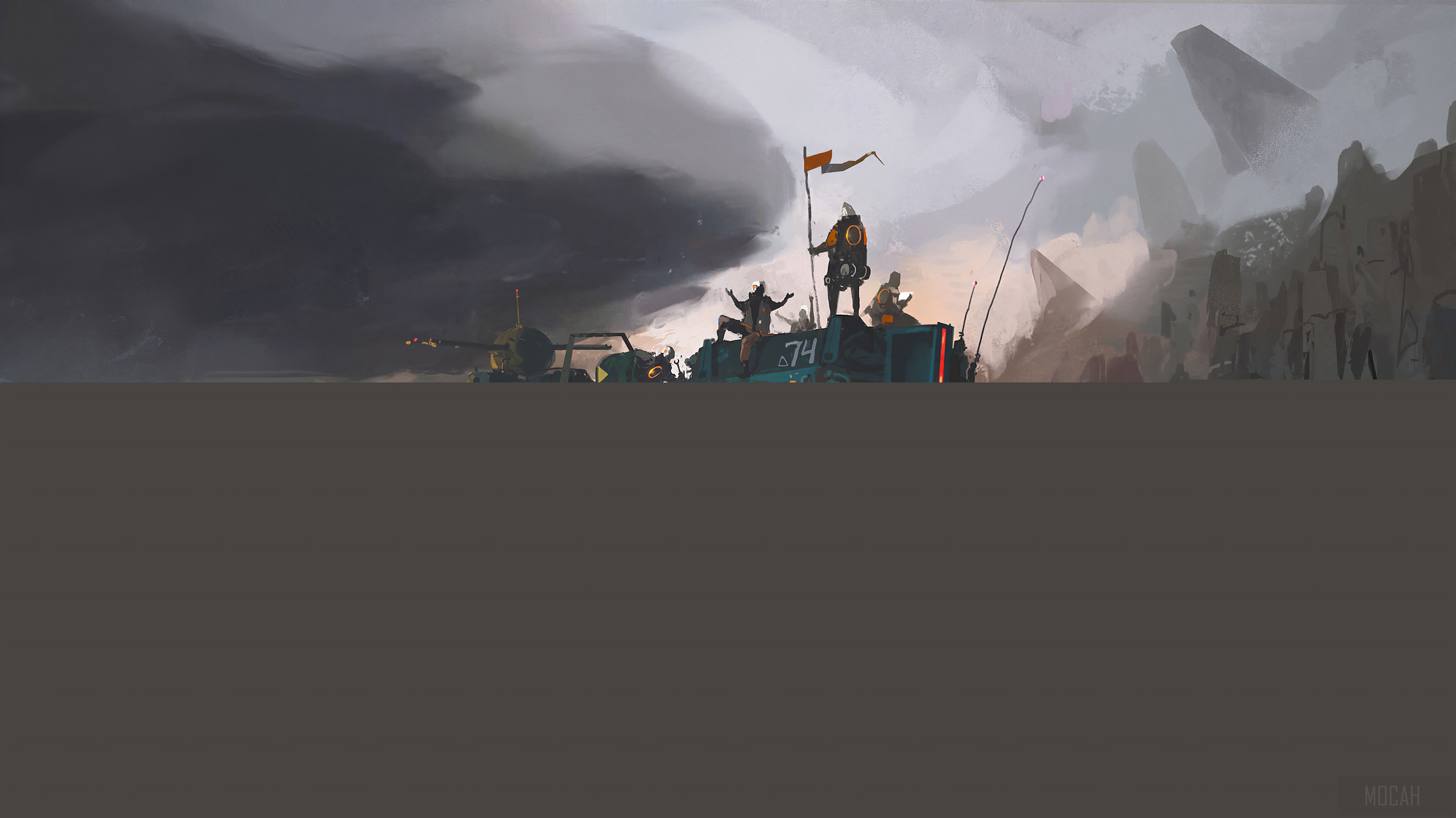 Sci-fi truck in a mining field HD Wallpaper