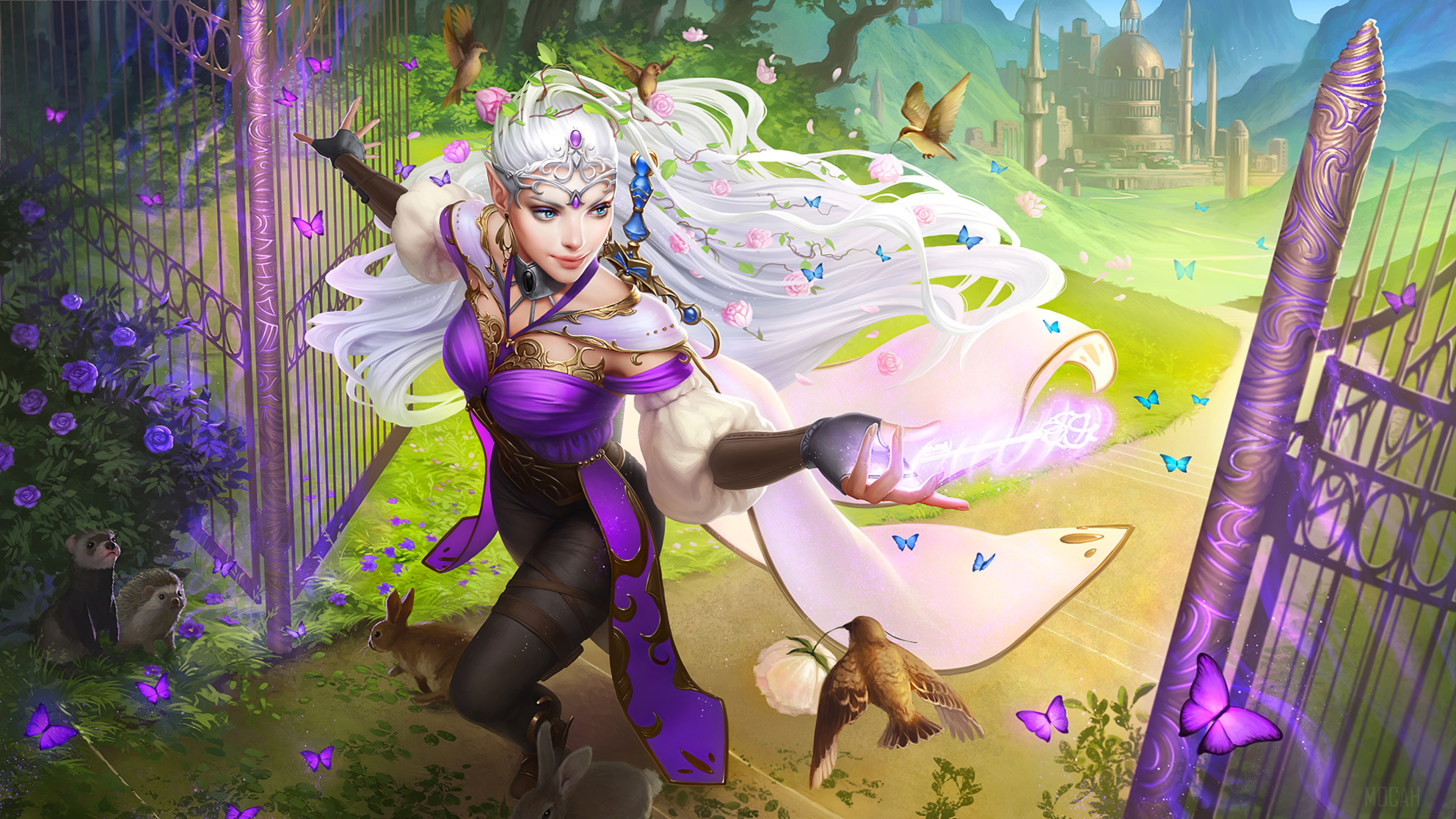Elf Sorceress in a Magical Garden 4K HD Wallpaper