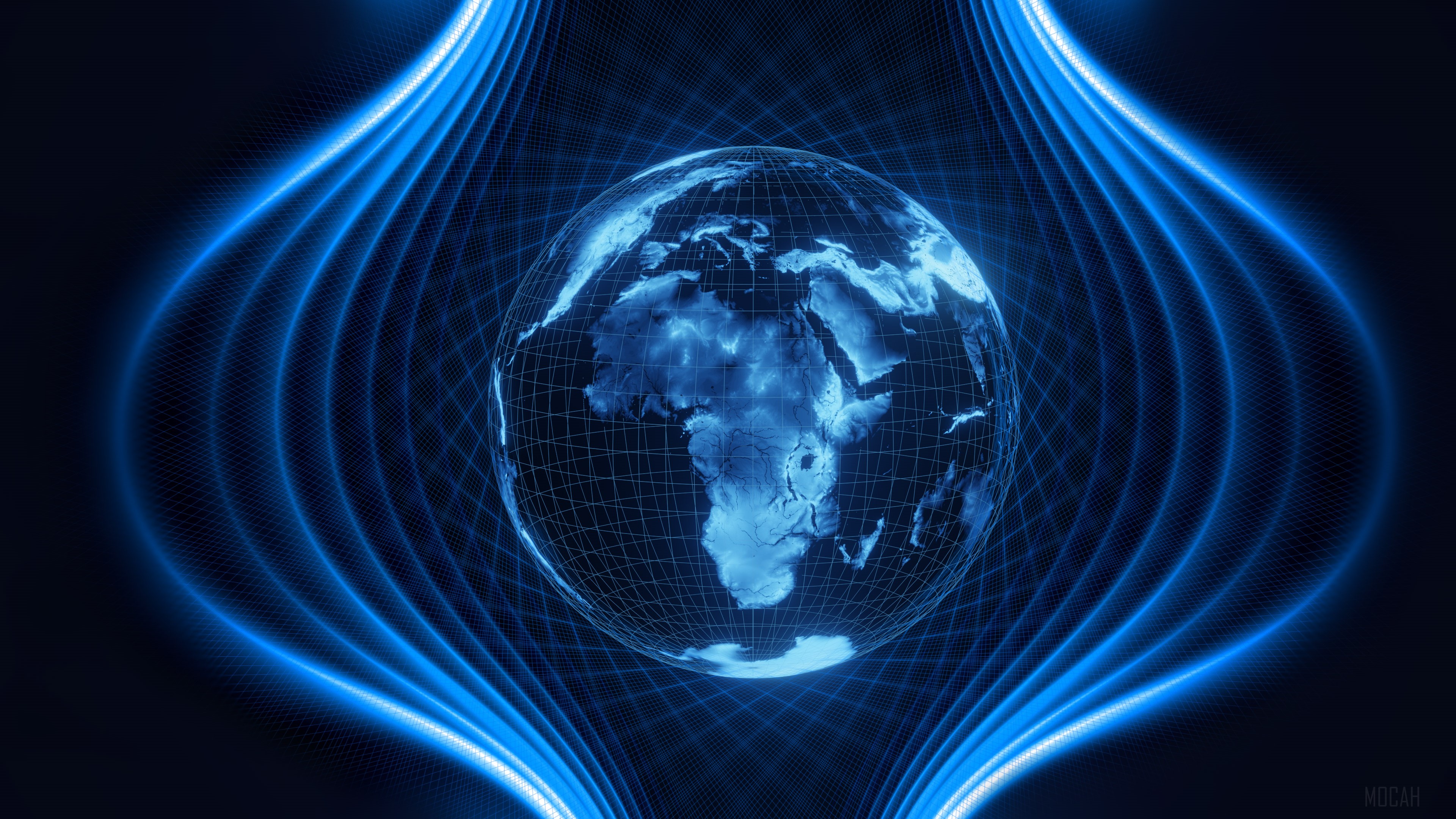 Globe with Blue Gravity Waves 4K HD Wallpaper
