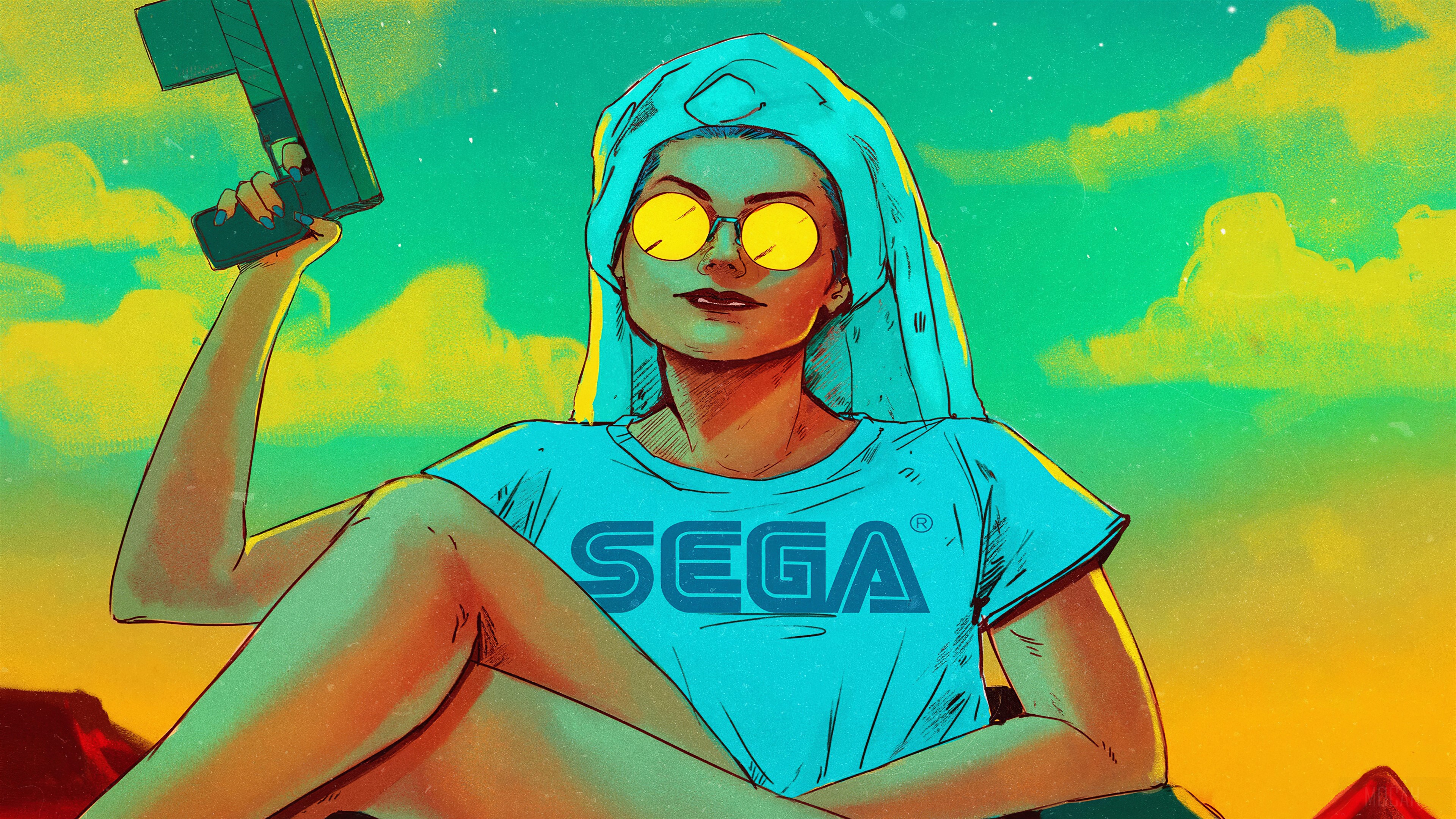 Woman with Sega shirt and gun HD Wallpaper